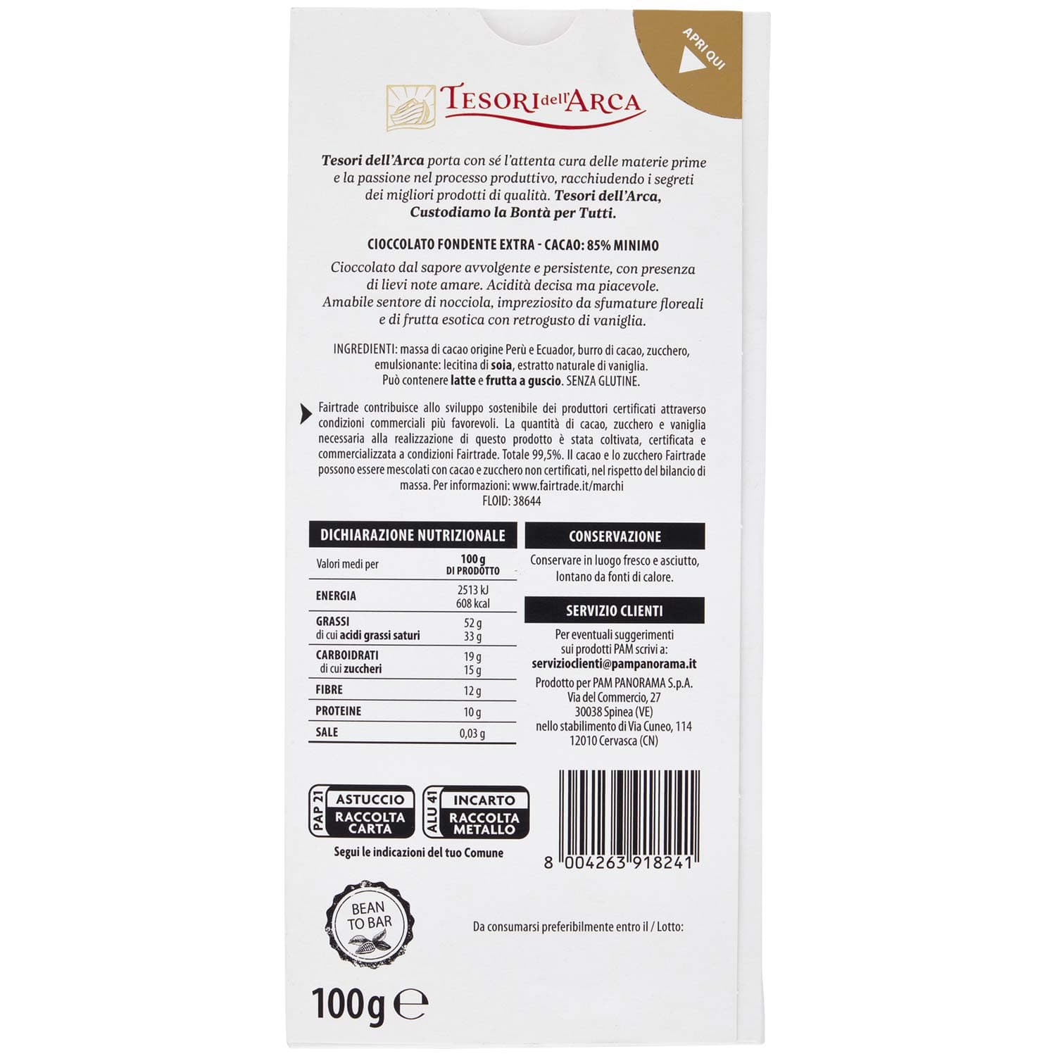 TESORI DELL'ARCA Cioccolato Fondente Extra 85% Cacao Deciso 100 g – immagine 5