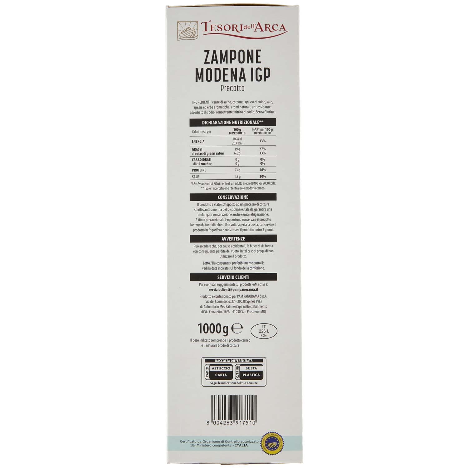 TESORI DELL'ARCA Zampone Modena IGP Precotto 1000 g – immagine 4