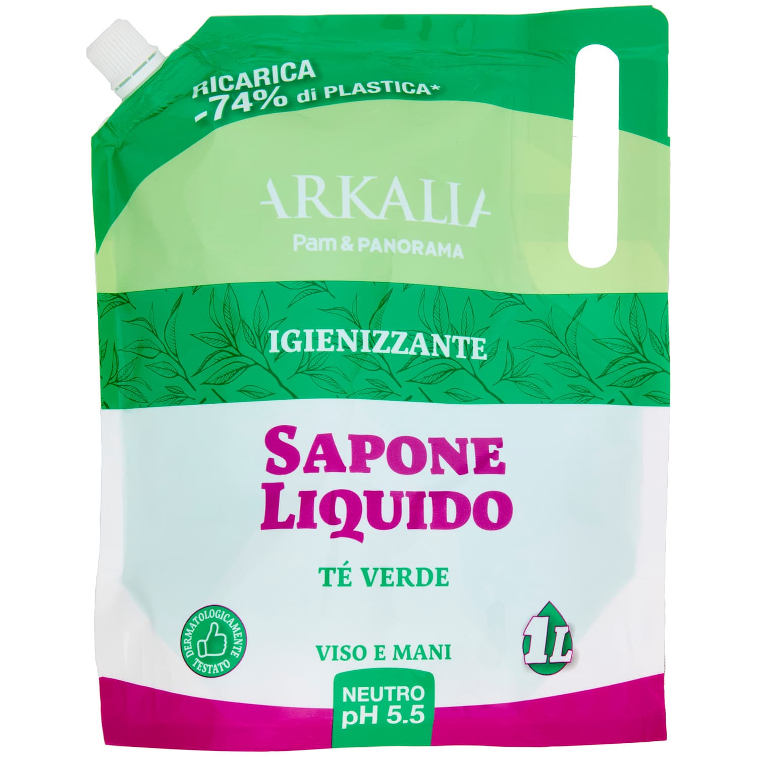 ARKALIA Sapone Liquido Igienizzante Tè Verde Viso e Mani Ricarica 1 L – immagine 3