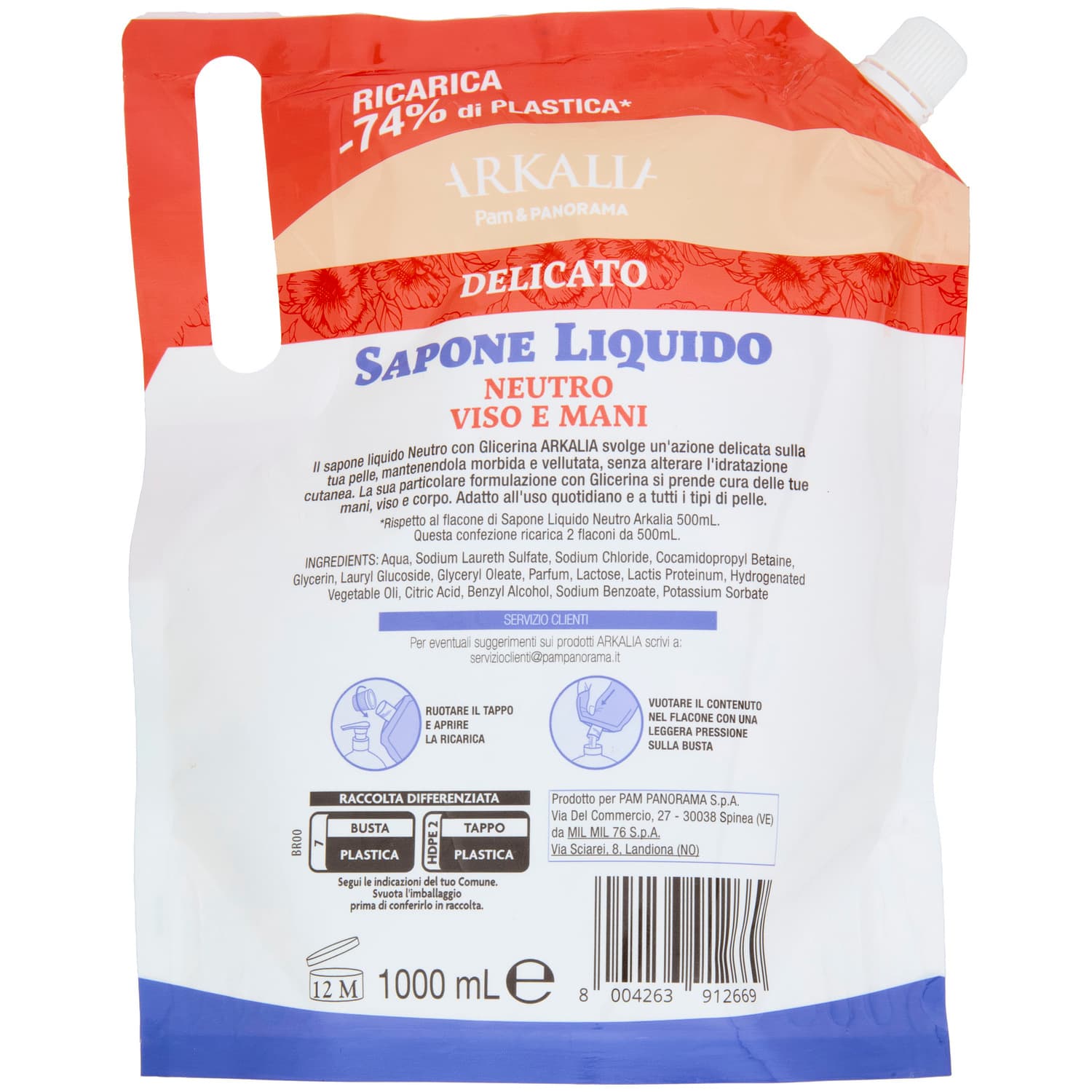 ARKALIA Sapone Liquido Delicato Viso e Mani Ricarica 1 L – immagine 5