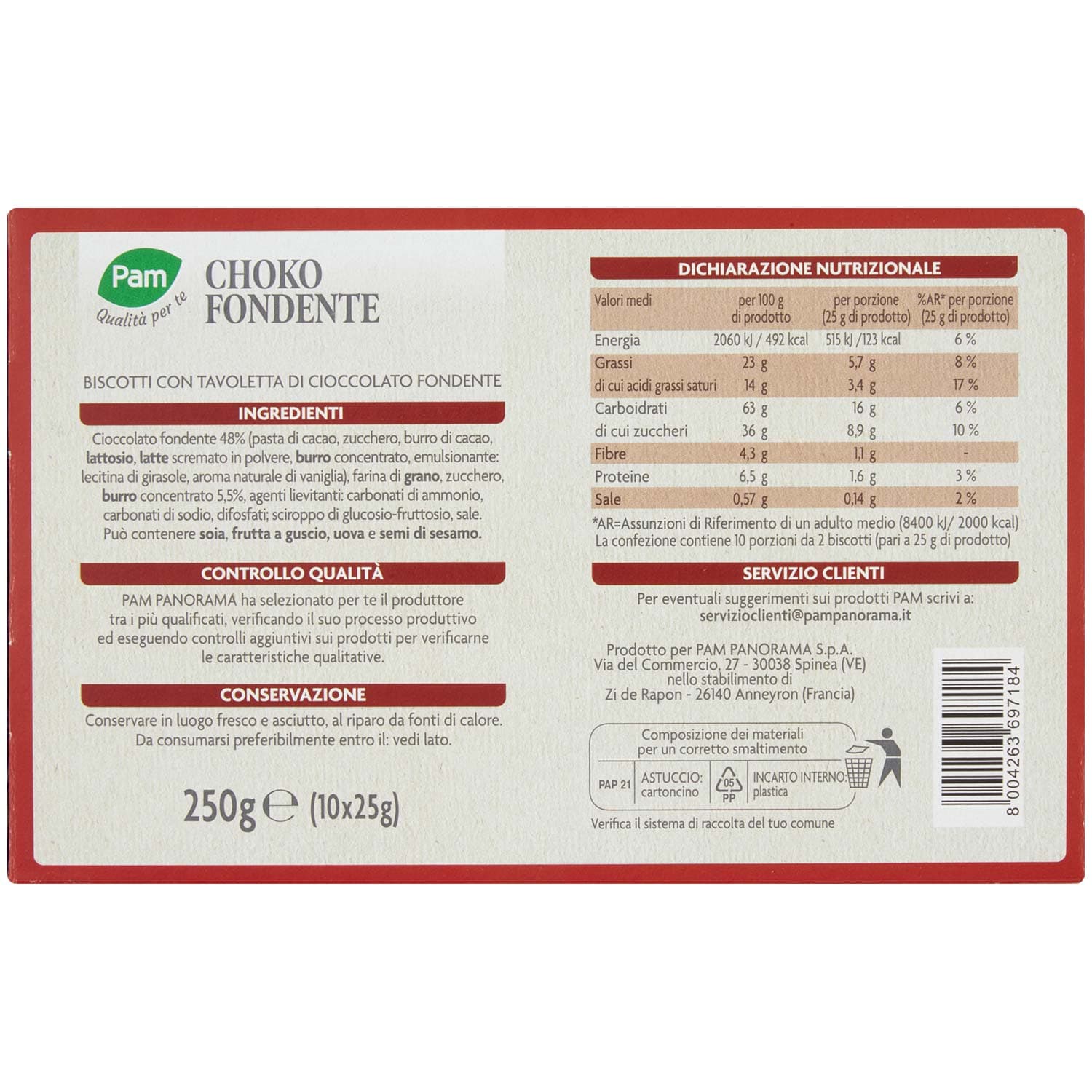 PAM Qualità per te Choko Fondente biscotti con cioccolato fondente 250g (25g x 10) – immagine 5