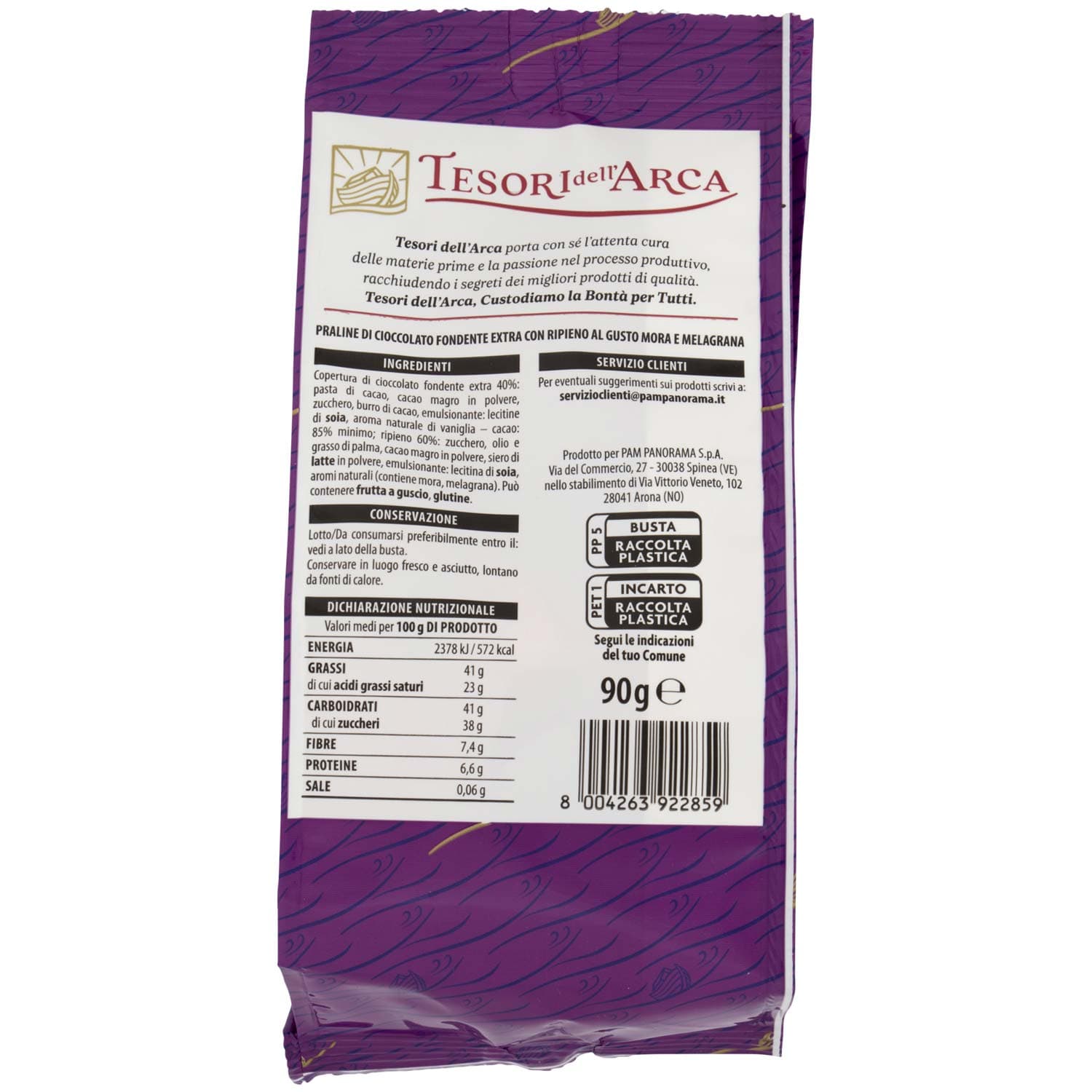 TESORI DELL'ARCA Praline di Cioccolato Fondente Extra con Ripieno al Gusto Mora e Melagrana 90 g – immagine 5