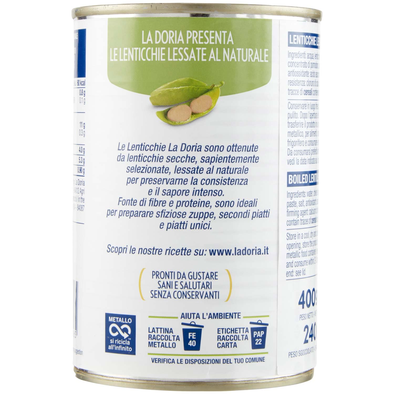 Lenticchie lessate al naturale La Doria 400 g 240 g – immagine 5