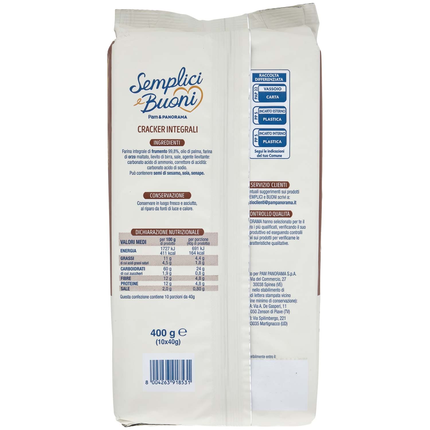SEMPLICI E BUONI Cracker Integrali 10 x 40 g – immagine 5