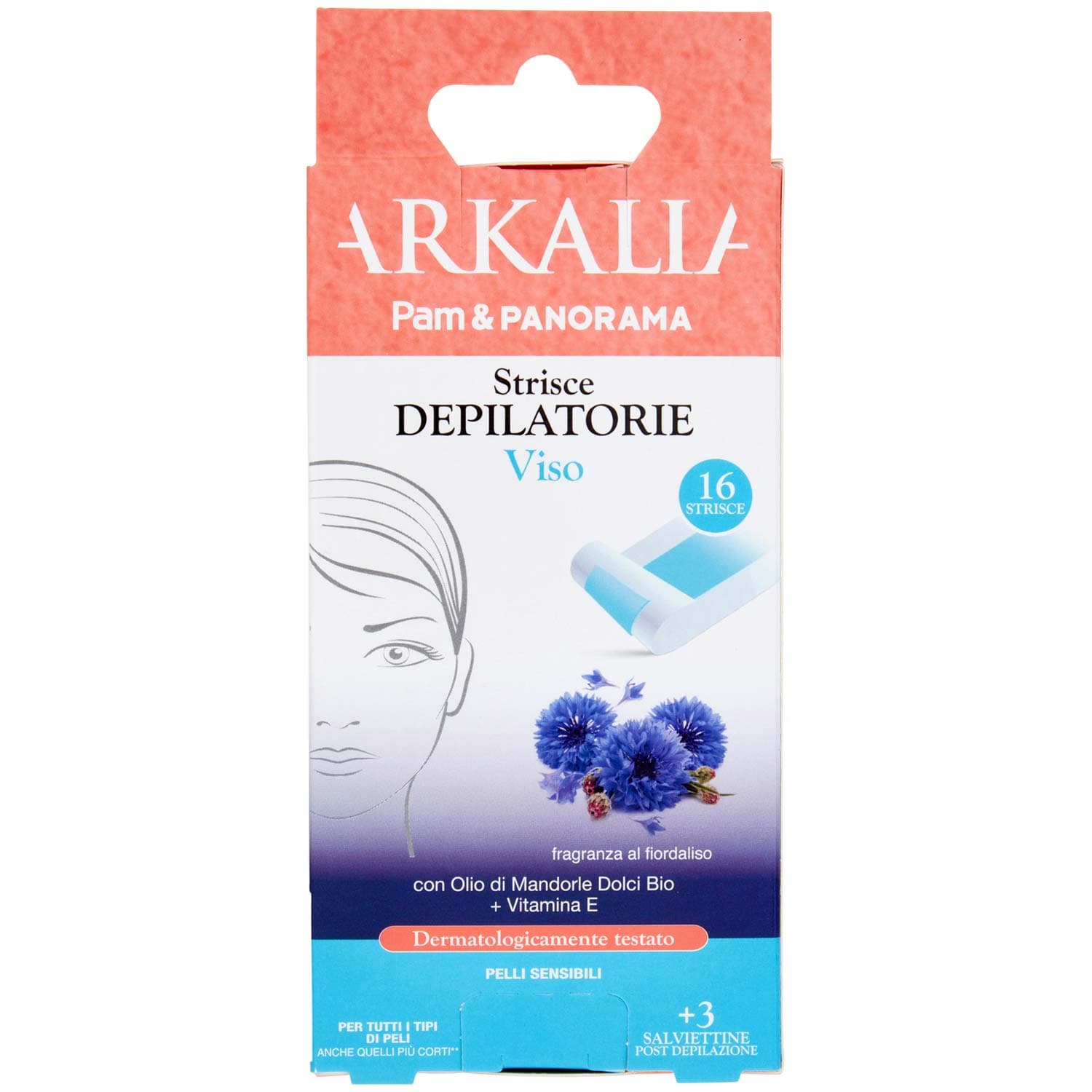 ARKALIA Strisce Depilatorie Viso Pelli Sensibili 16 Strisce + 3 Salviettine Post Depilazione – immagine 3