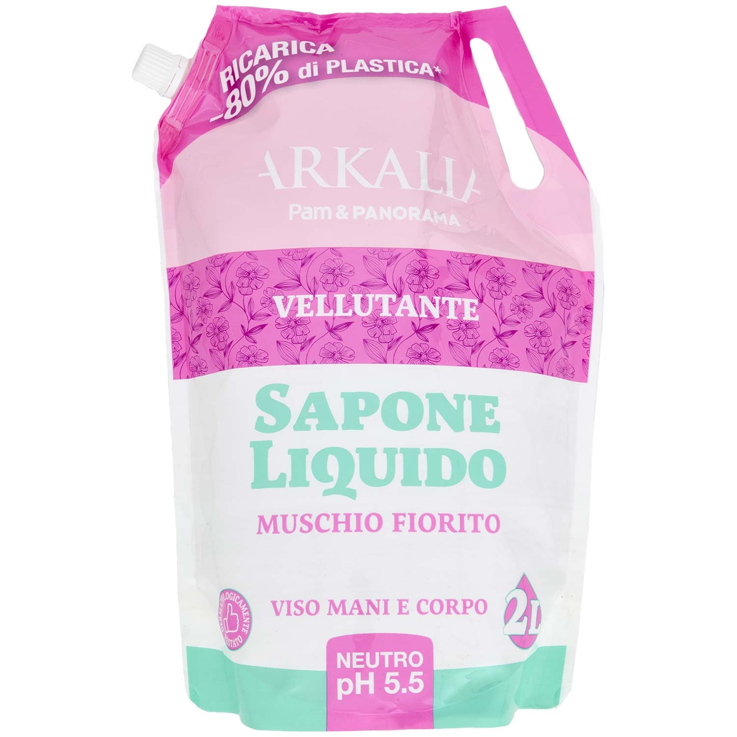 ARKALIA Sapone Liquido Muschio Fiorito Viso Mani e Corpo Ricarica 2 L – immagine 3