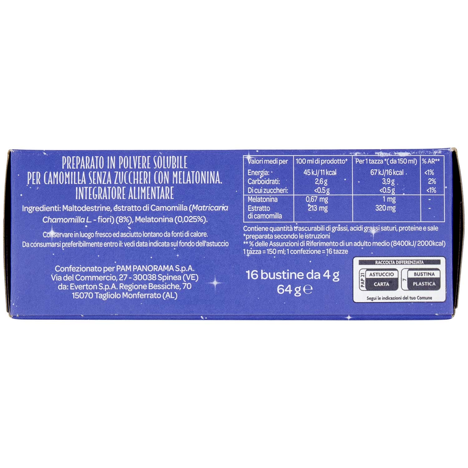PAM Qualità per te Camomilla Solubile con Melatonina Bustine 16 x 4 g – immagine 8
