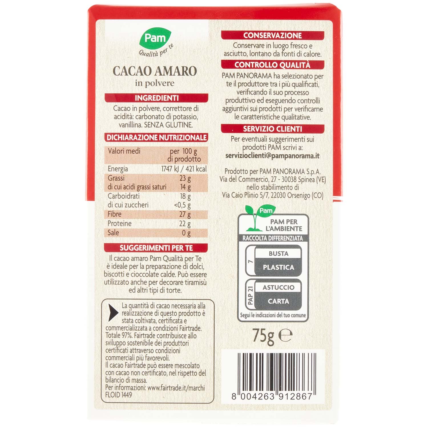 PAM Qualità per te Cacao Amaro in polvere 75 g – immagine 5