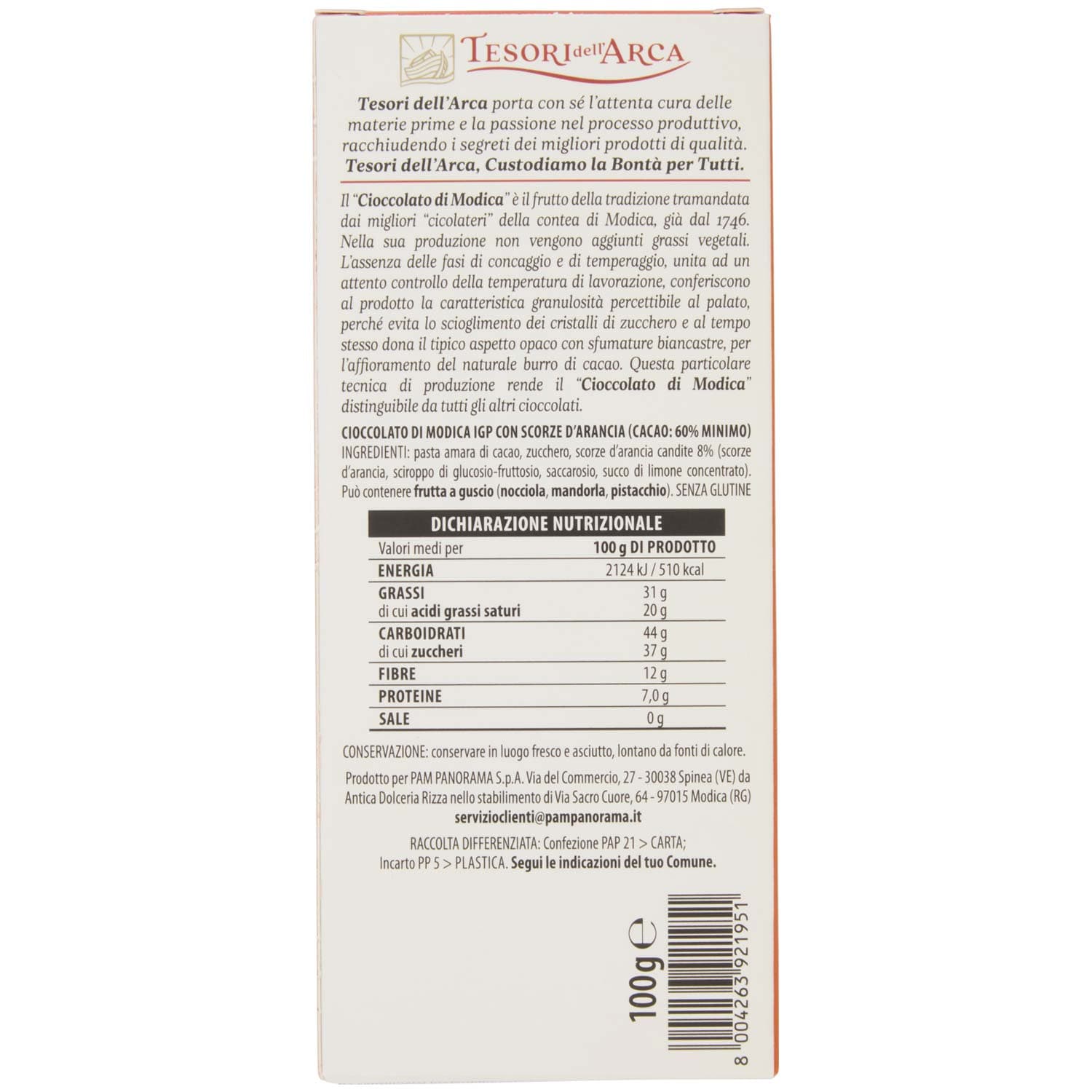 TESORI DELL'ARCA Cioccolato di Modica IGP Scorze d'Arancia 60% Cacao 100 g – immagine 5