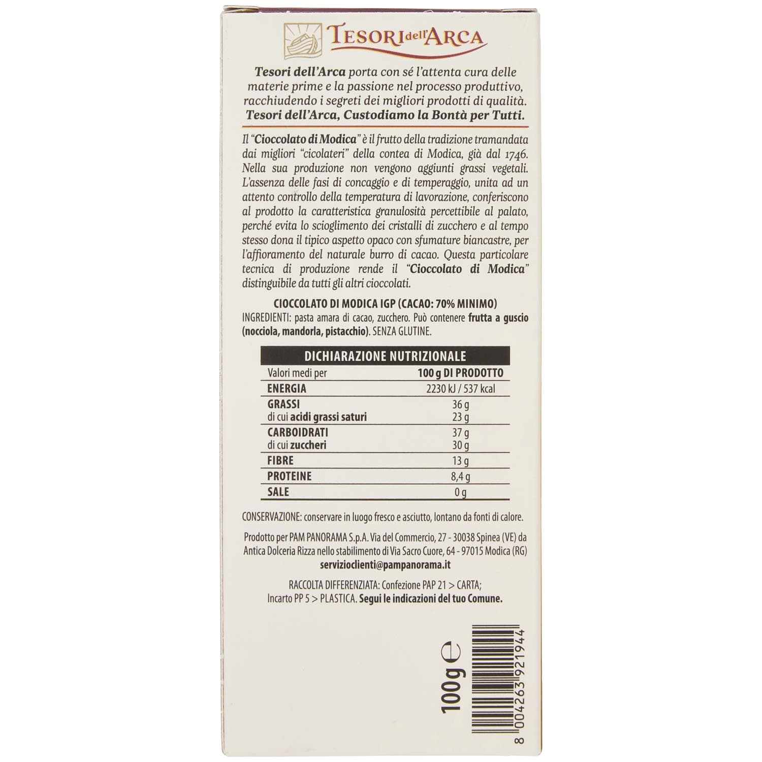 TESORI DELL'ARCA Cioccolato di Modica IGP 70% Cacao 100 g – immagine 5