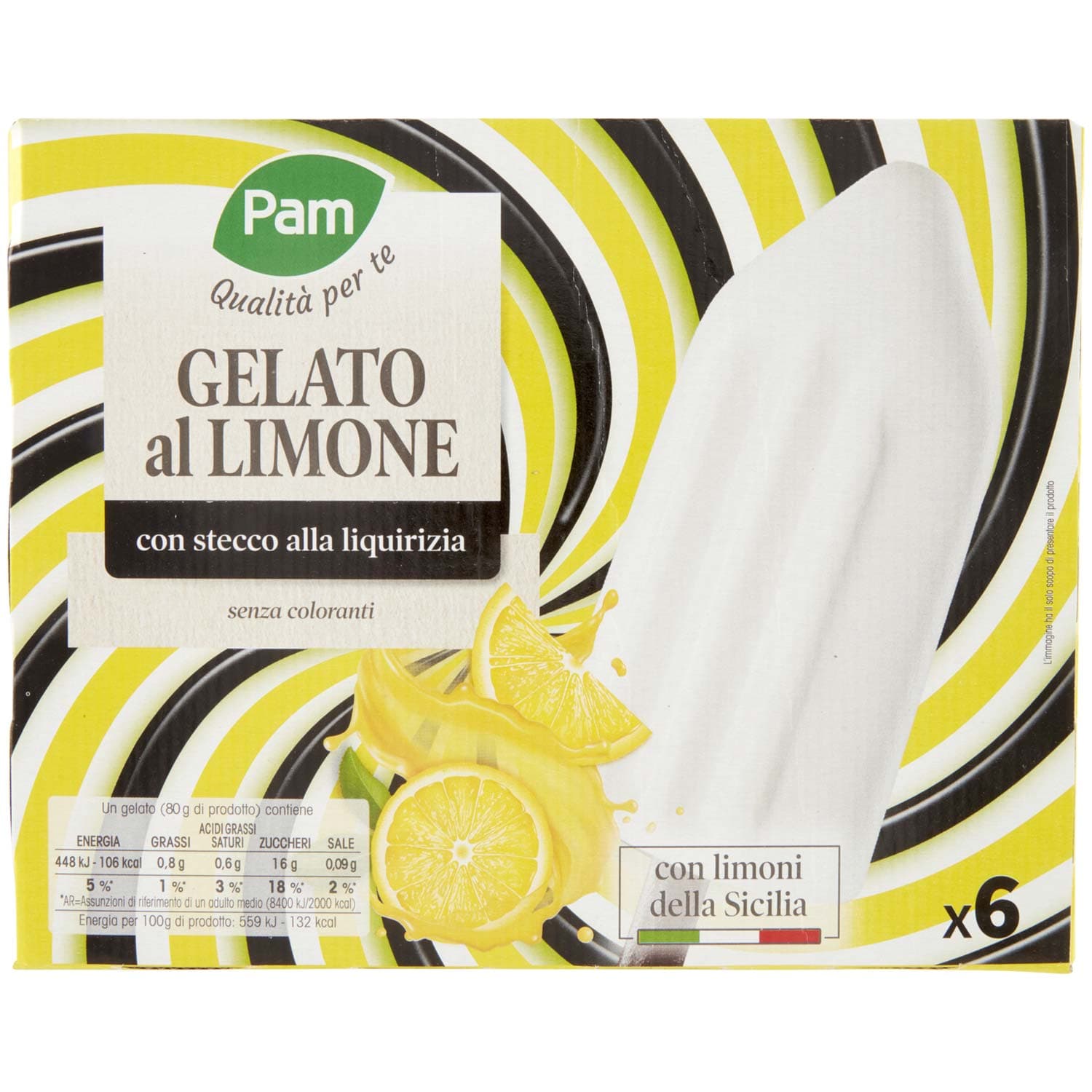 PAM PANORAMA Gelati al limone con stecco alla liquirizia 480g (80g x 6) – immagine 3