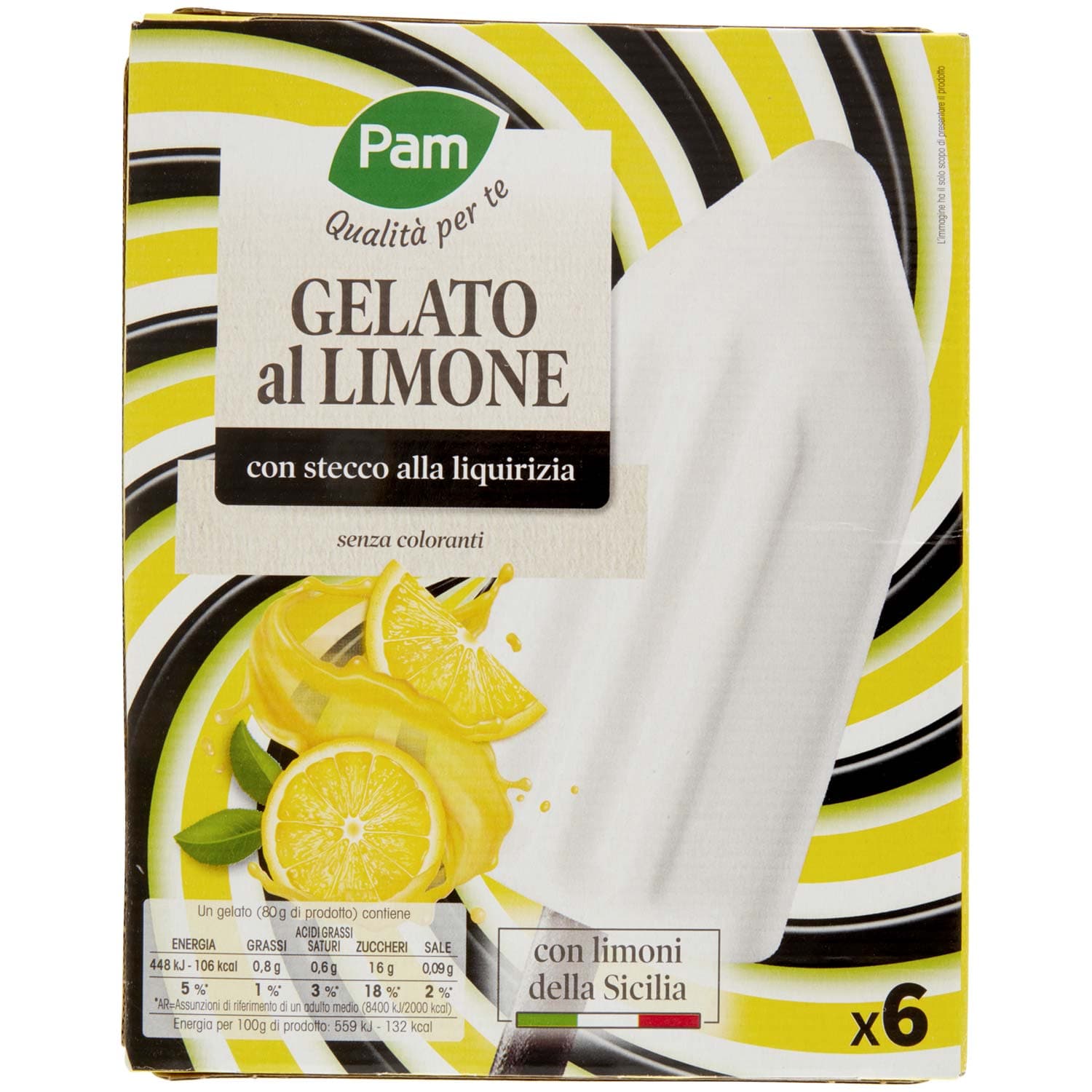PAM PANORAMA Gelati al limone con stecco alla liquirizia 480g (80g x 6) – immagine 5