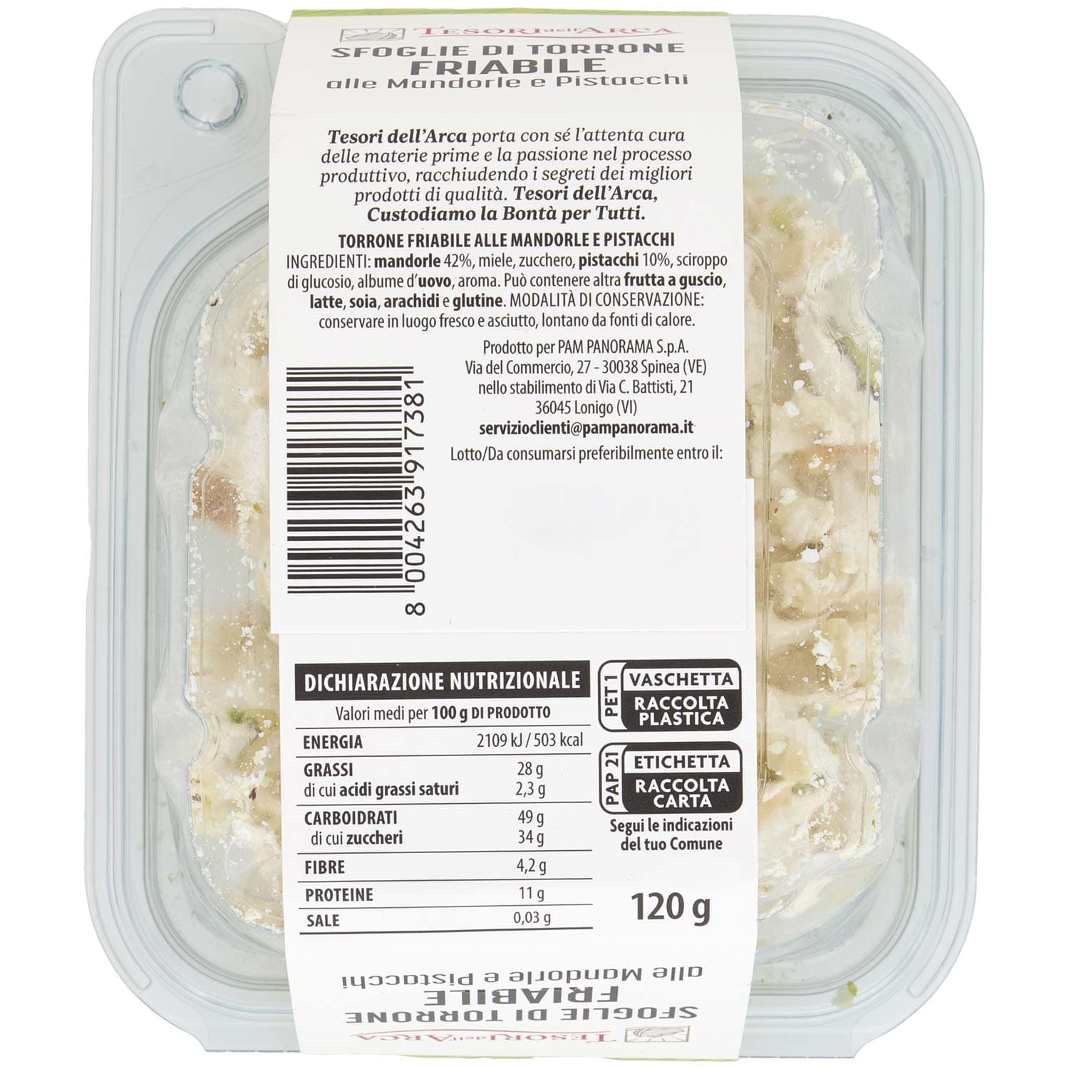 TESORI DELL'ARCA Sfoglie di Torrone Friabile alle Mandorle e Pistacchi 120 g – immagine 5