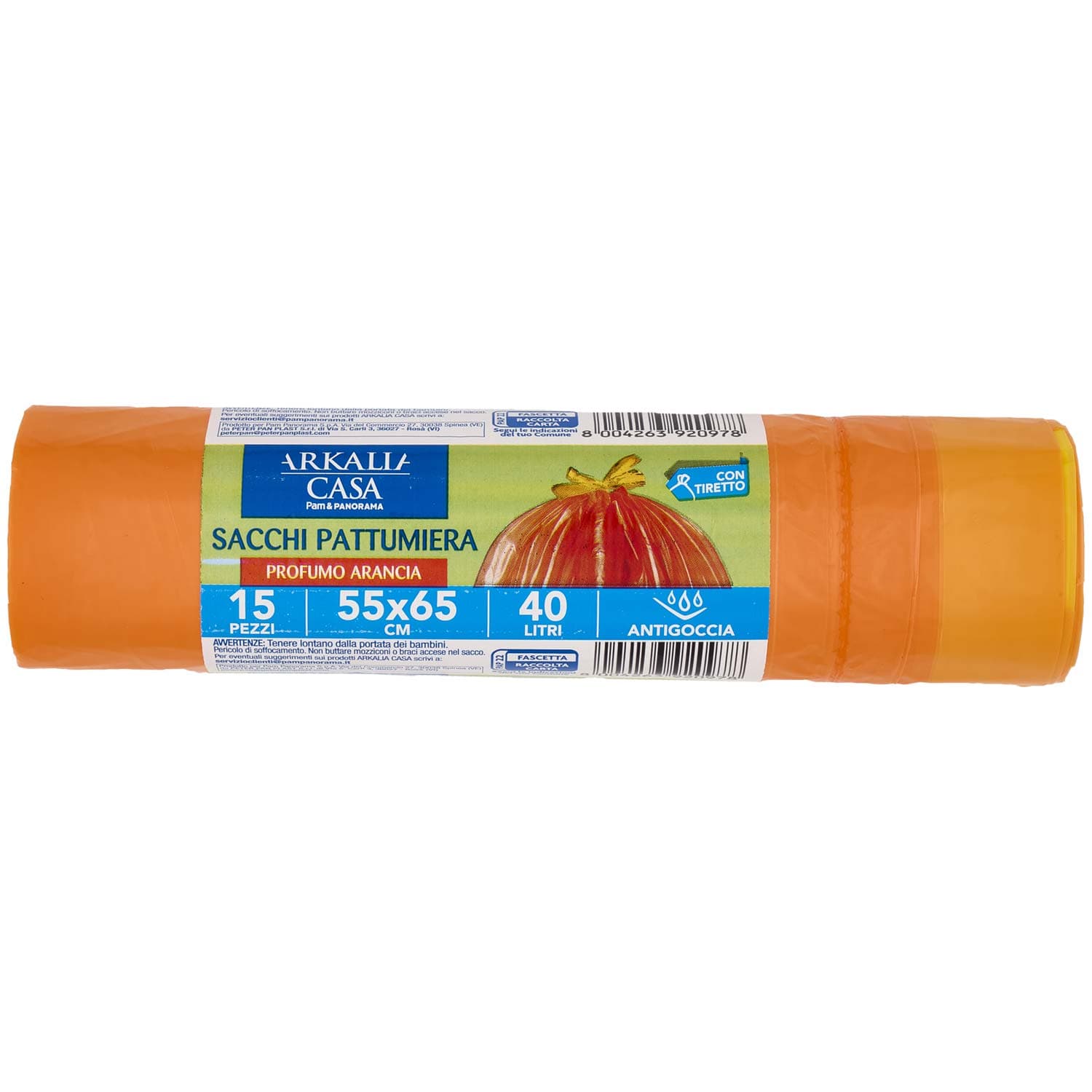 ARKALIA CASA Sacchi Pattumiera Profumo Arancia con Tiretto 55x65 cm 40 Litri Antigoccia 15 pz – immagine 3