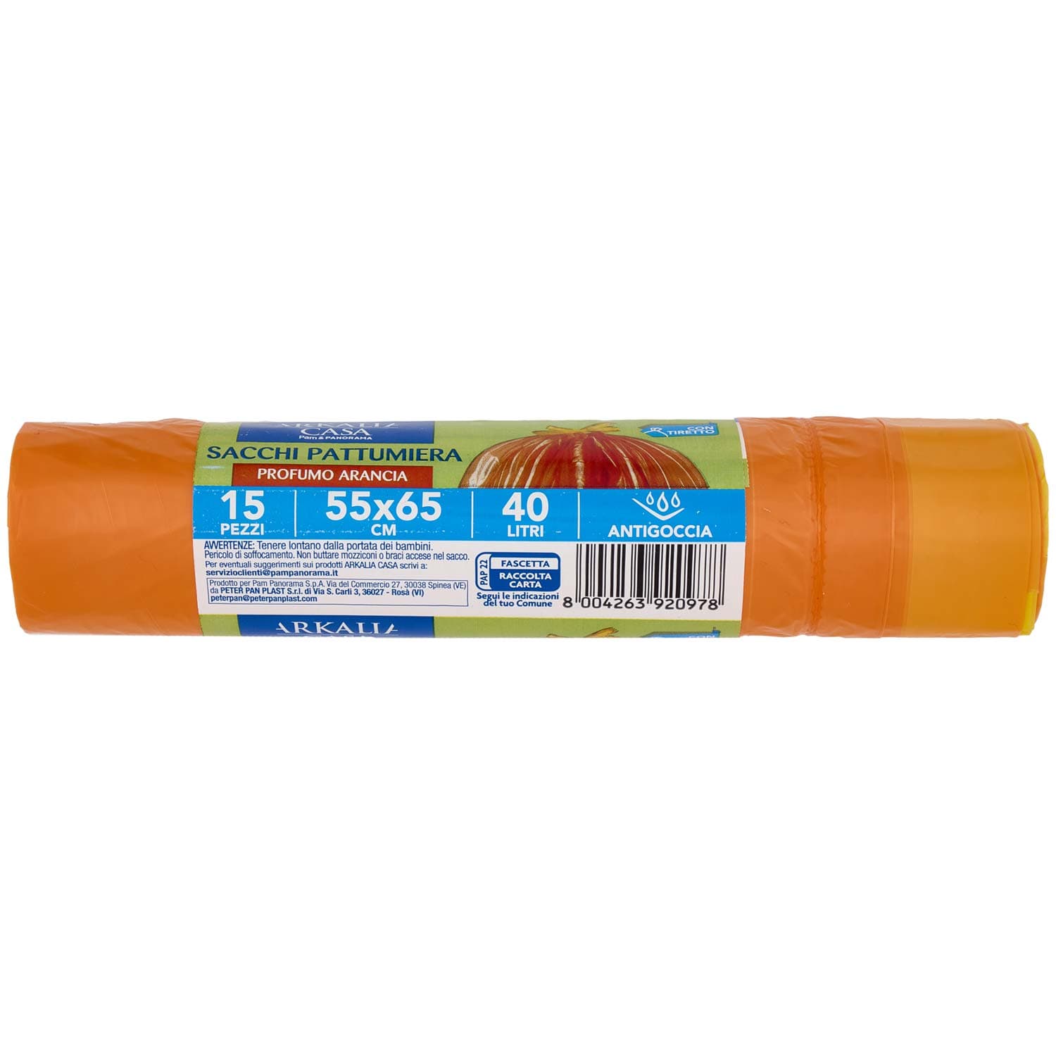 ARKALIA CASA Sacchi Pattumiera Profumo Arancia con Tiretto 55x65 cm 40 Litri Antigoccia 15 pz – immagine 7