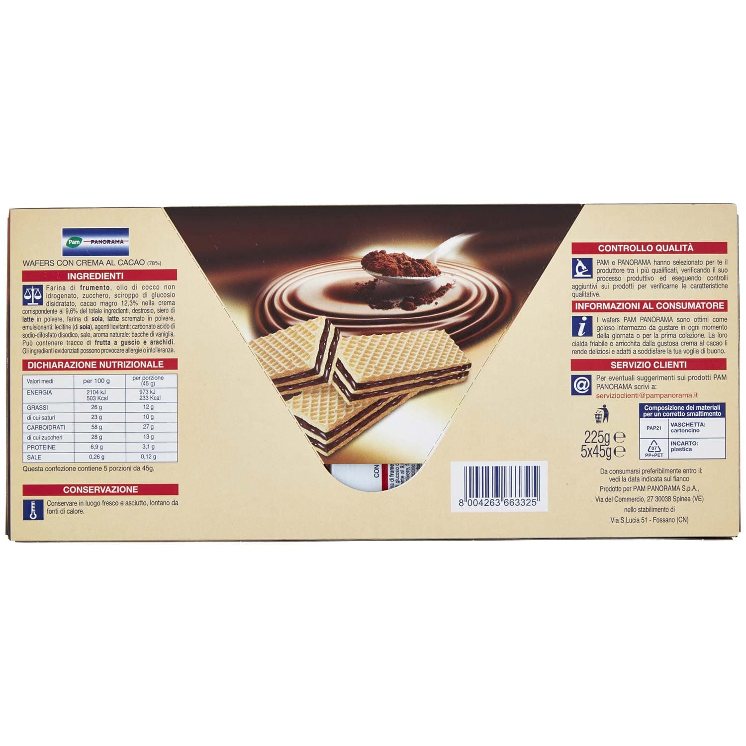 PAM PANORAMA Wafer con crema al cacao 225g (45g x 5) – immagine 5