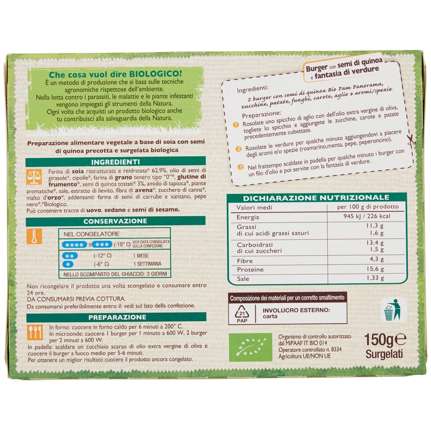 BIO Burger vegetali con semi di quinoa Surgelati 150 g – immagine 5