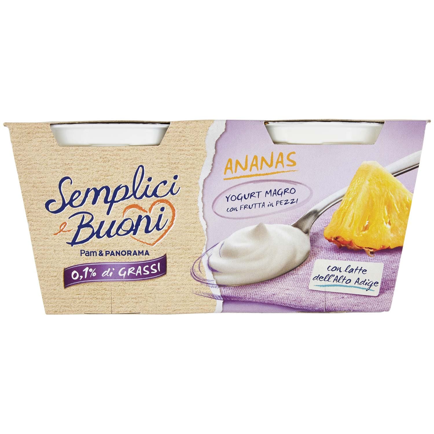 SEMPLICI E BUONI 0,1% di Grassi Ananas Yogurt Magro con Frutta in Pezzi 250g (2x125g) – immagine 3