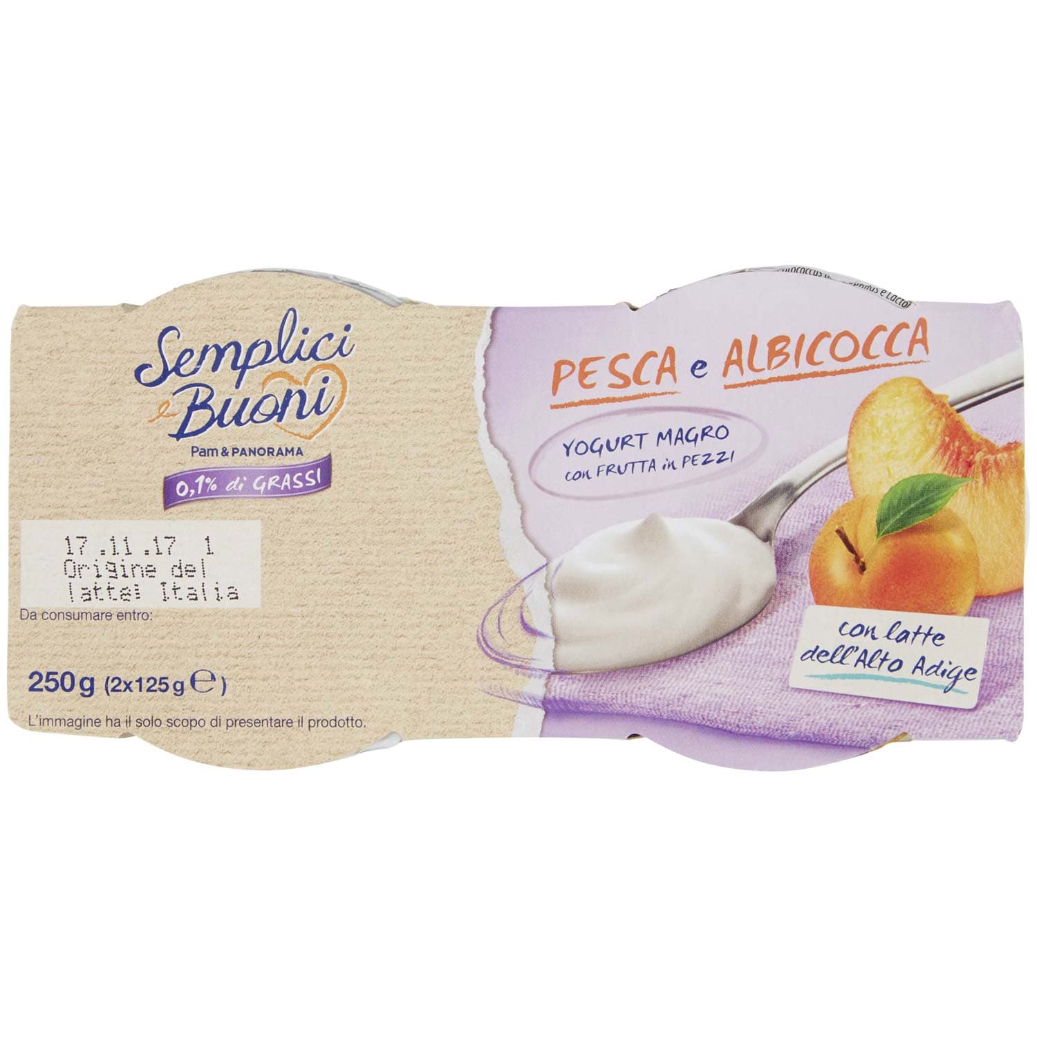 SEMPLICI E BUONI 0,1% di Grassi Pesca e Albicocca Yogurt Magro con Frutta in Pezzi 250g (2x125g) – immagine 7
