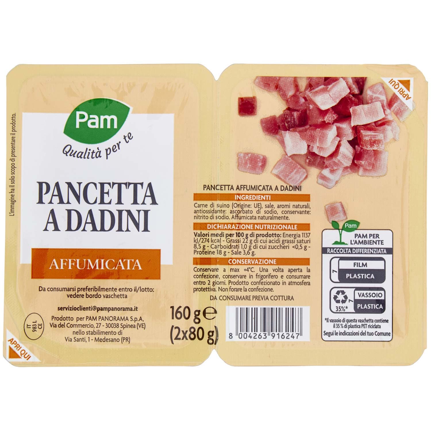 PAM Qualità per te Pancetta a Dadini Affumicata 2 x 80 g – immagine 3
