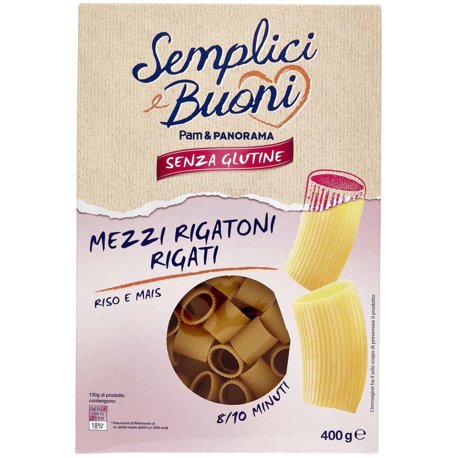 SEMPLICI E BUONI Senza Glutine Mezzi Rigatoni Rigati Riso e Mais 400 g – immagine 3