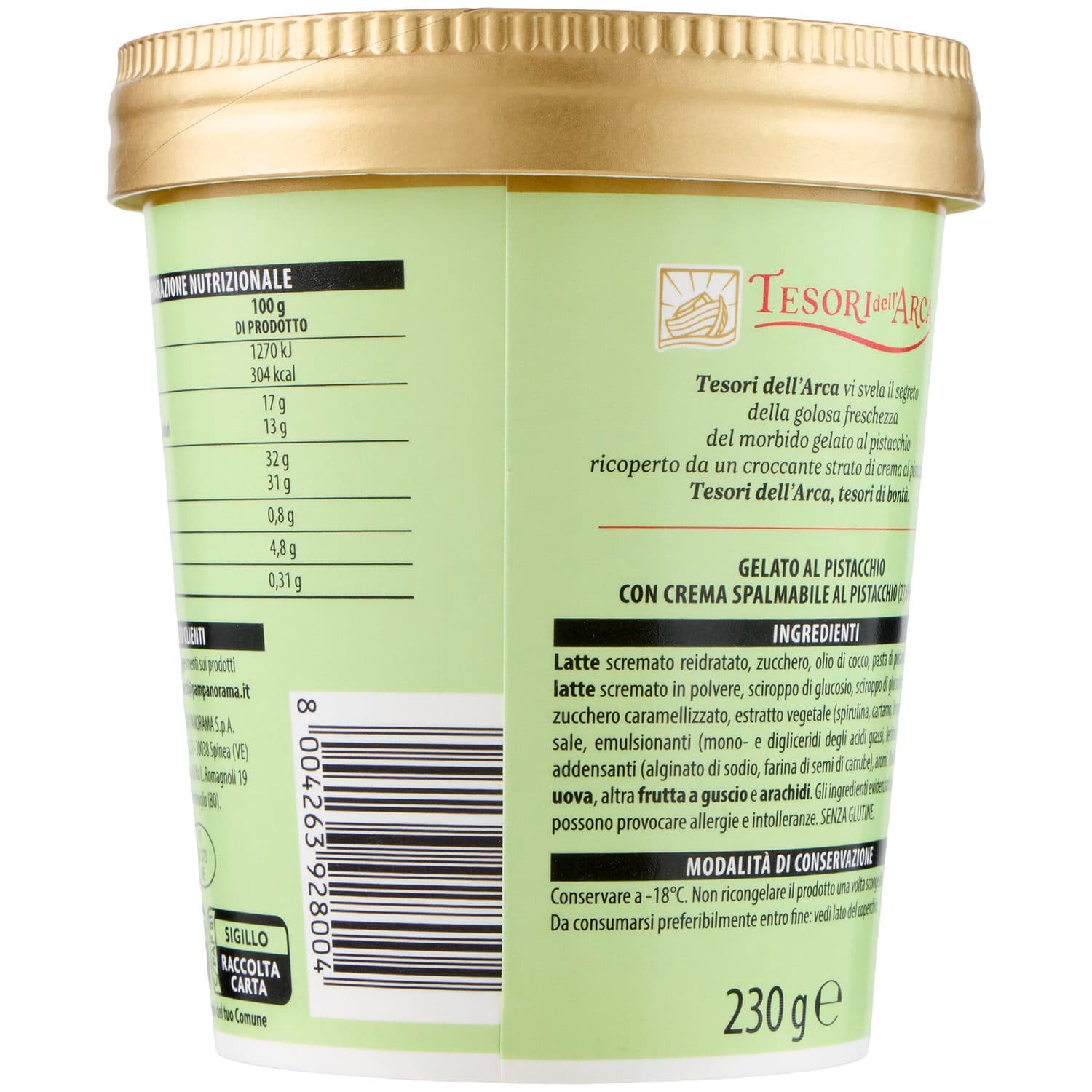 TESORI DELL'ARCA Gelato Pistacchio con Crema Spalmabile al Pistacchio 230 g – immagine 5