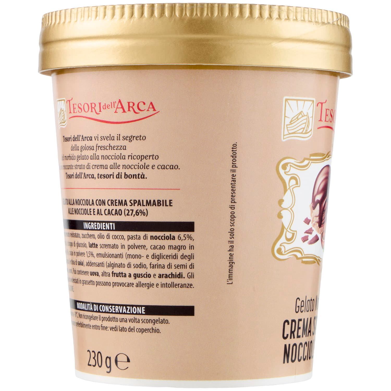 TESORI DELL'ARCA Gelato Nocciola con Crema Spalmabile Nocciole e Cacao 230 g – immagine 4