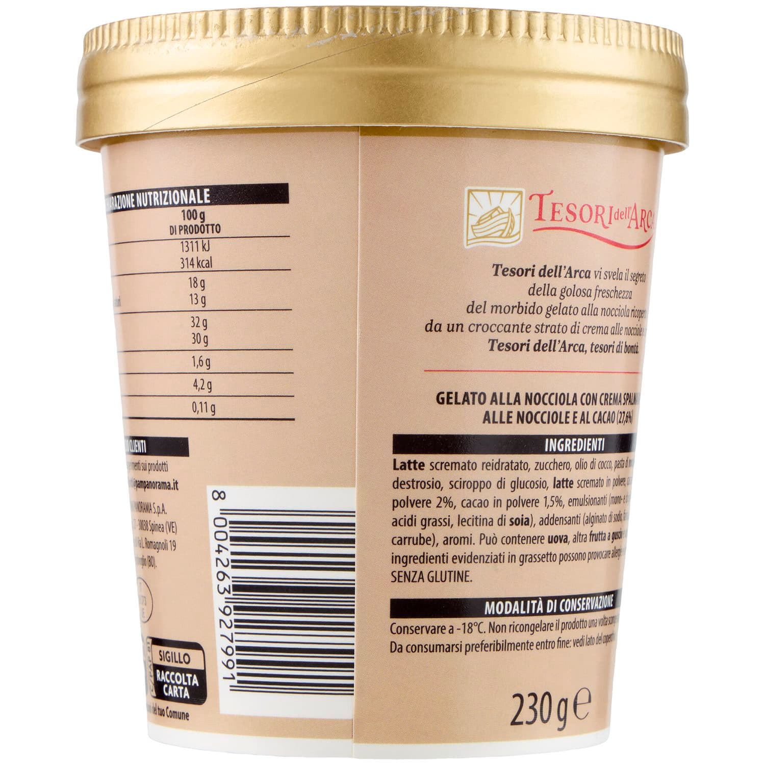 TESORI DELL'ARCA Gelato Nocciola con Crema Spalmabile Nocciole e Cacao 230 g – immagine 5