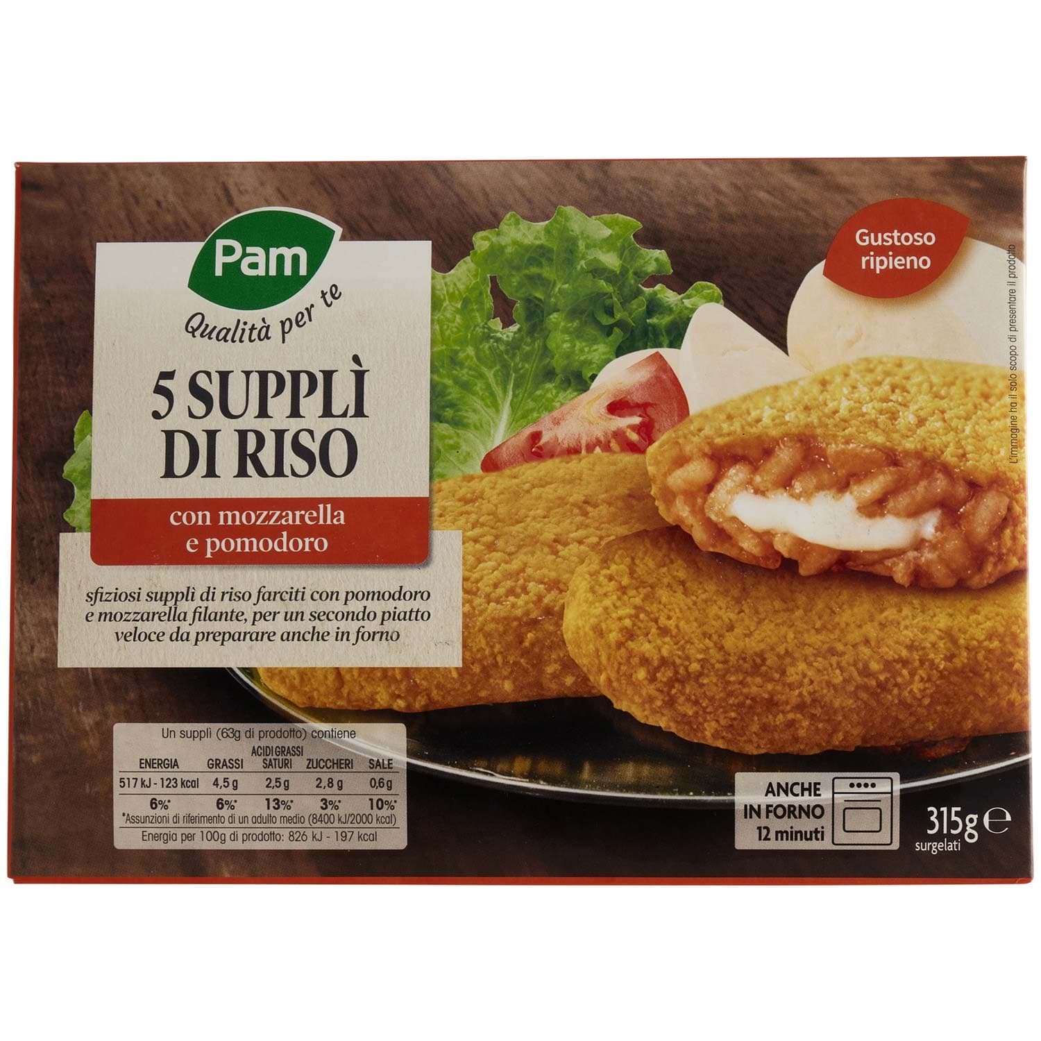 PAM PANORAMA Supplì di Riso con mozzarella e pomodoro surgelati 315g (63g x 5) – immagine 3