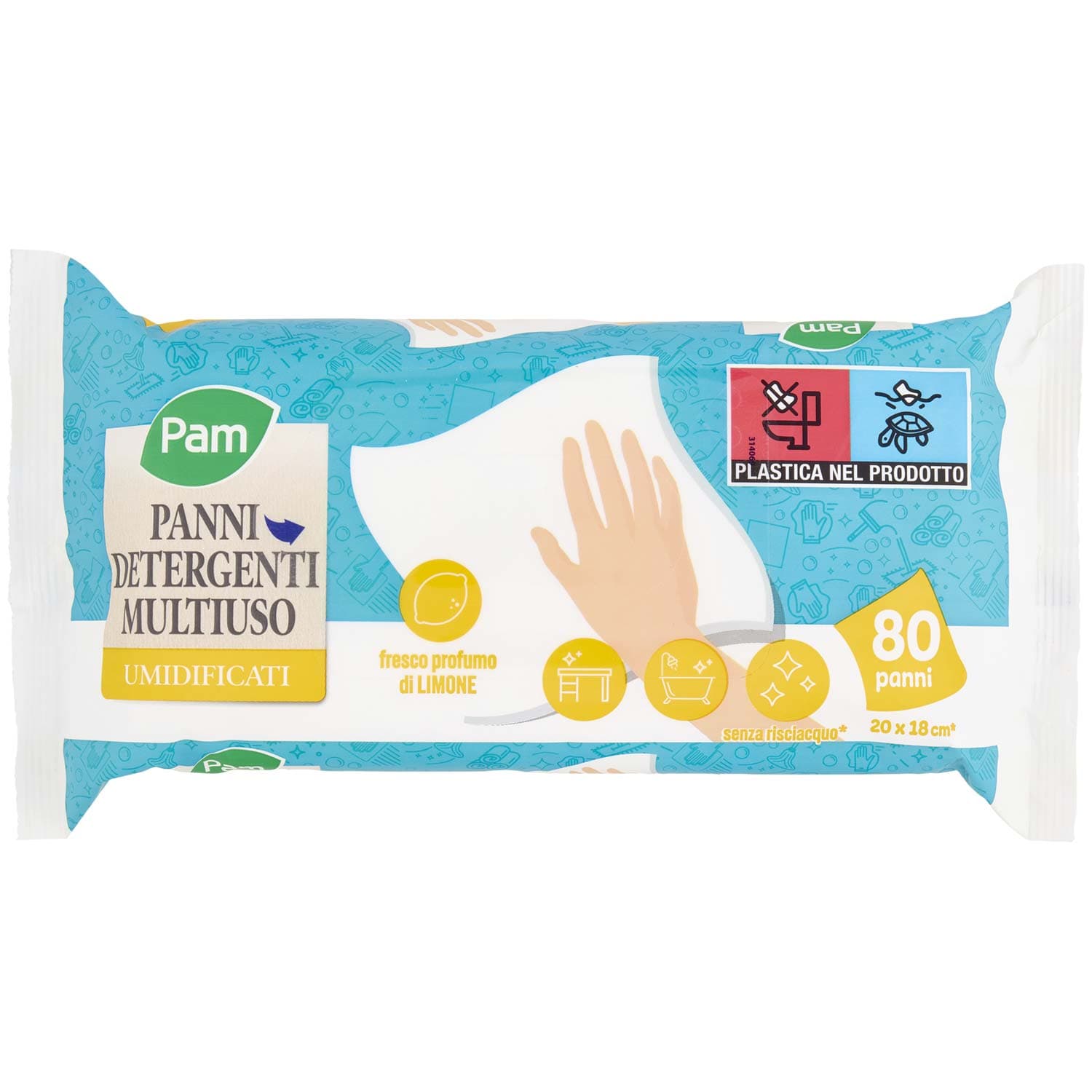 PAM Panni Detergenti Multiuso Umidificati fresco profumo di Limone 20x18 cm* 80 pz – immagine 3