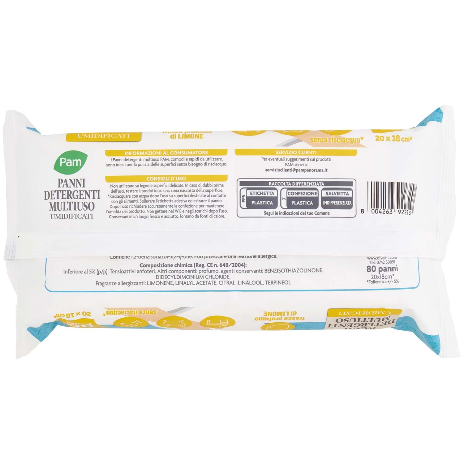 PAM Panni Detergenti Multiuso Umidificati fresco profumo di Limone 20x18 cm* 80 pz – immagine 5