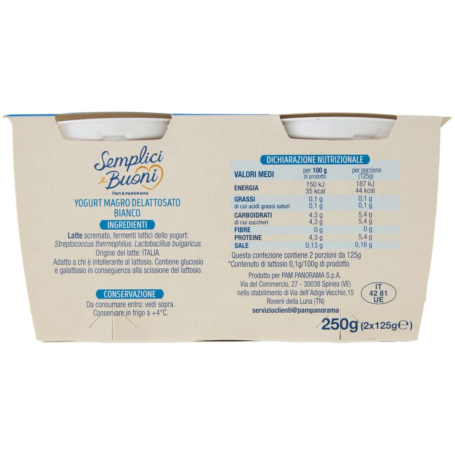 SEMPLICI E BUONI Senza Lattosio Yogurt Magro Bianco 2 x 125 g – immagine 5