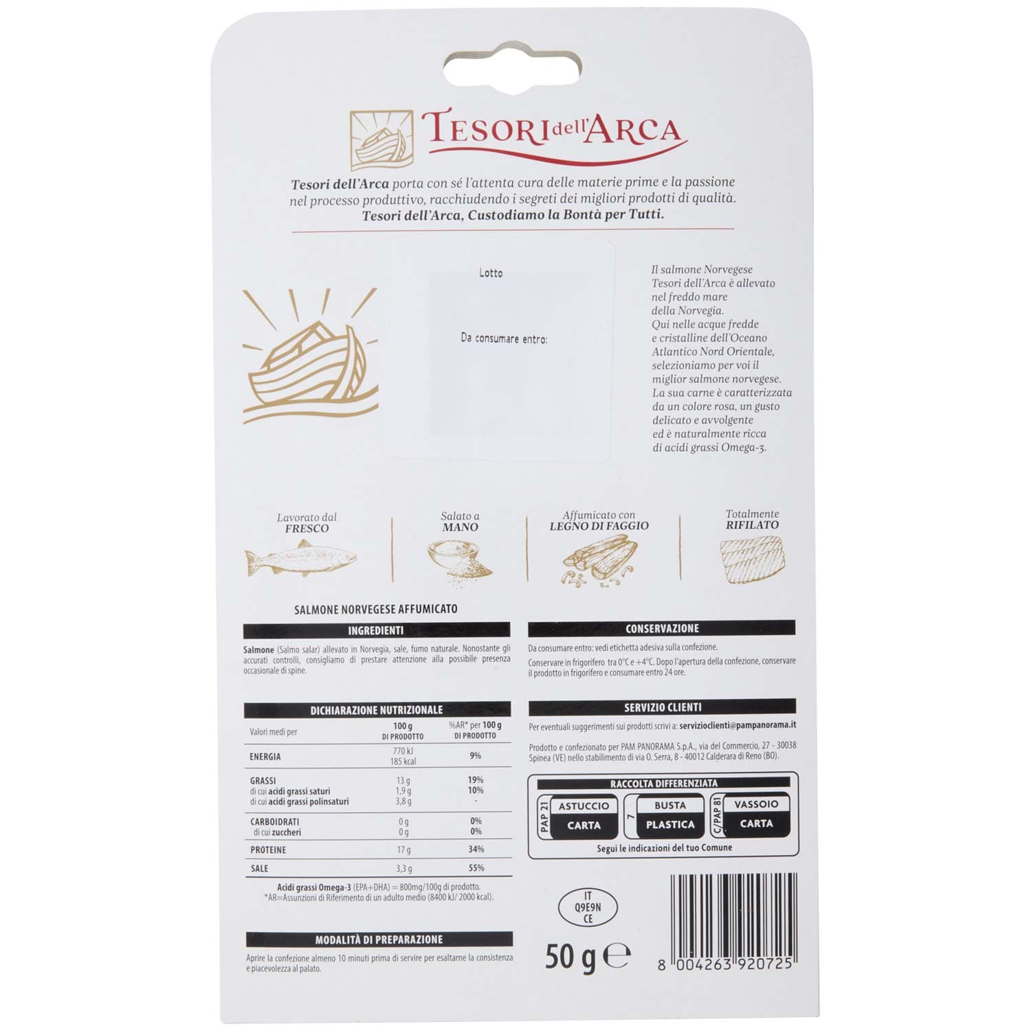 TESORI DELL'ARCA Salmone Norvegese Affumicato con Legno di Faggio 50 g – immagine 5