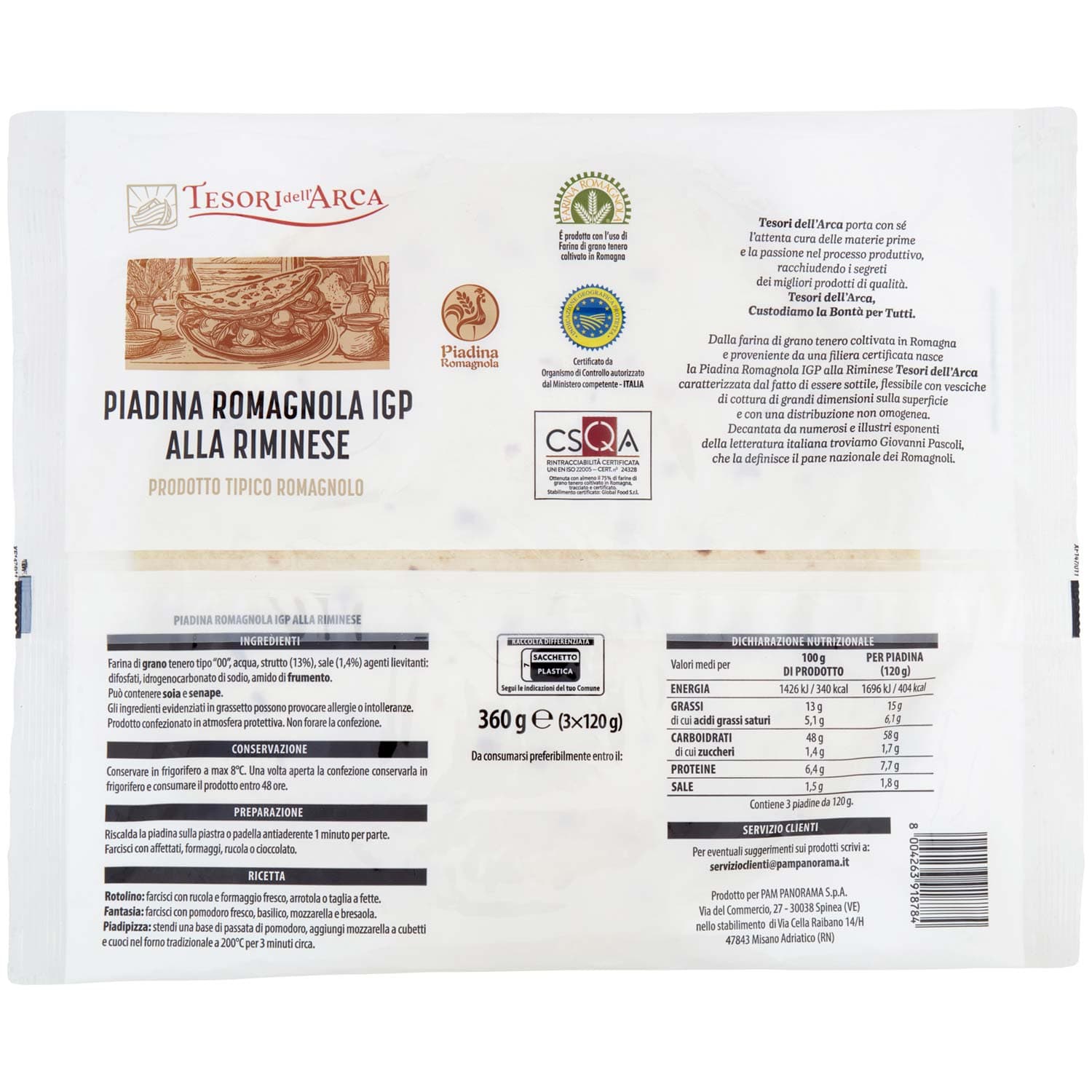 TESORI DELL'ARCA Piadina Romagnola IGP alla Riminese 3 x 120 g – immagine 5