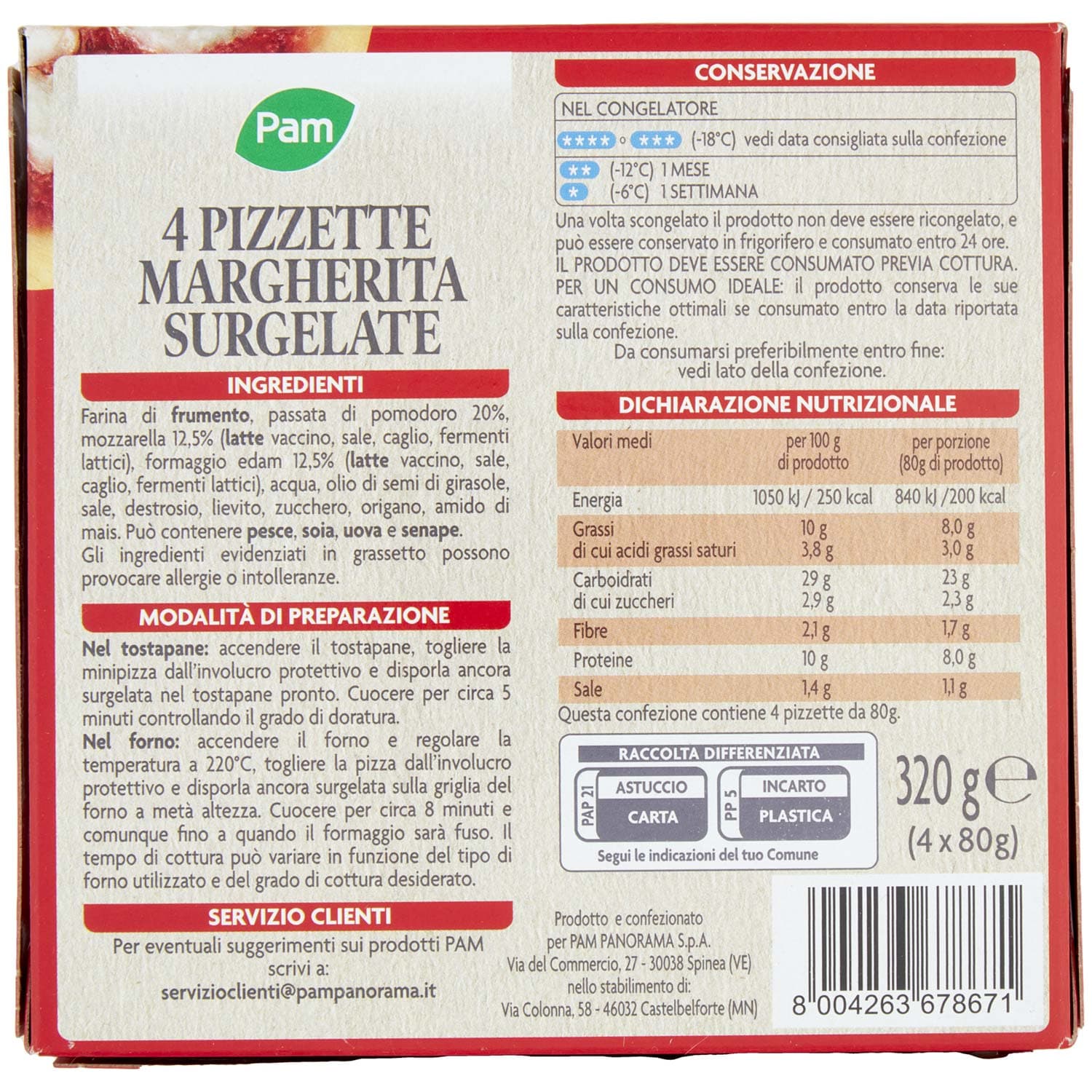 PAM 4 Mini Pizze Margherita surgelate 4 x 80 g – immagine 5