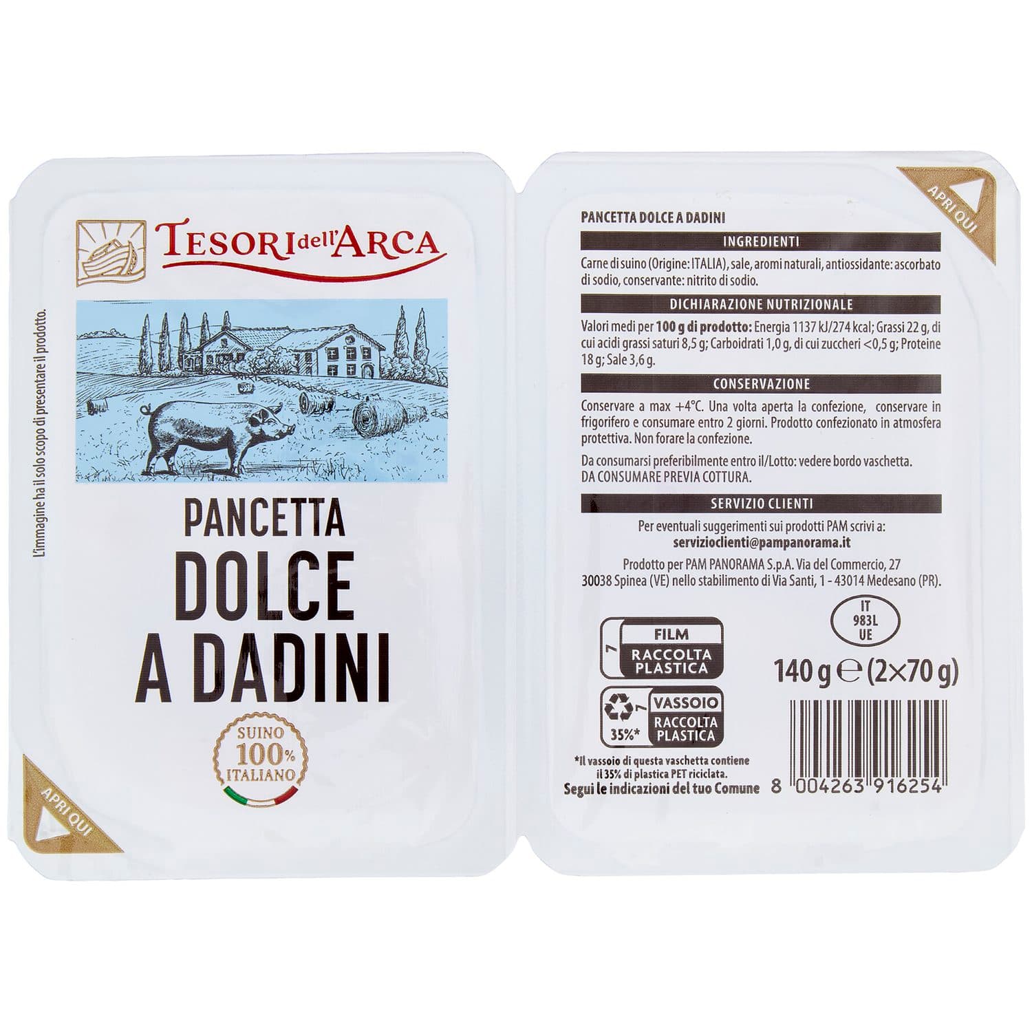 TESORI DELL'ARCA Pancetta Dolce a Dadini 2 x 70 g – immagine 3