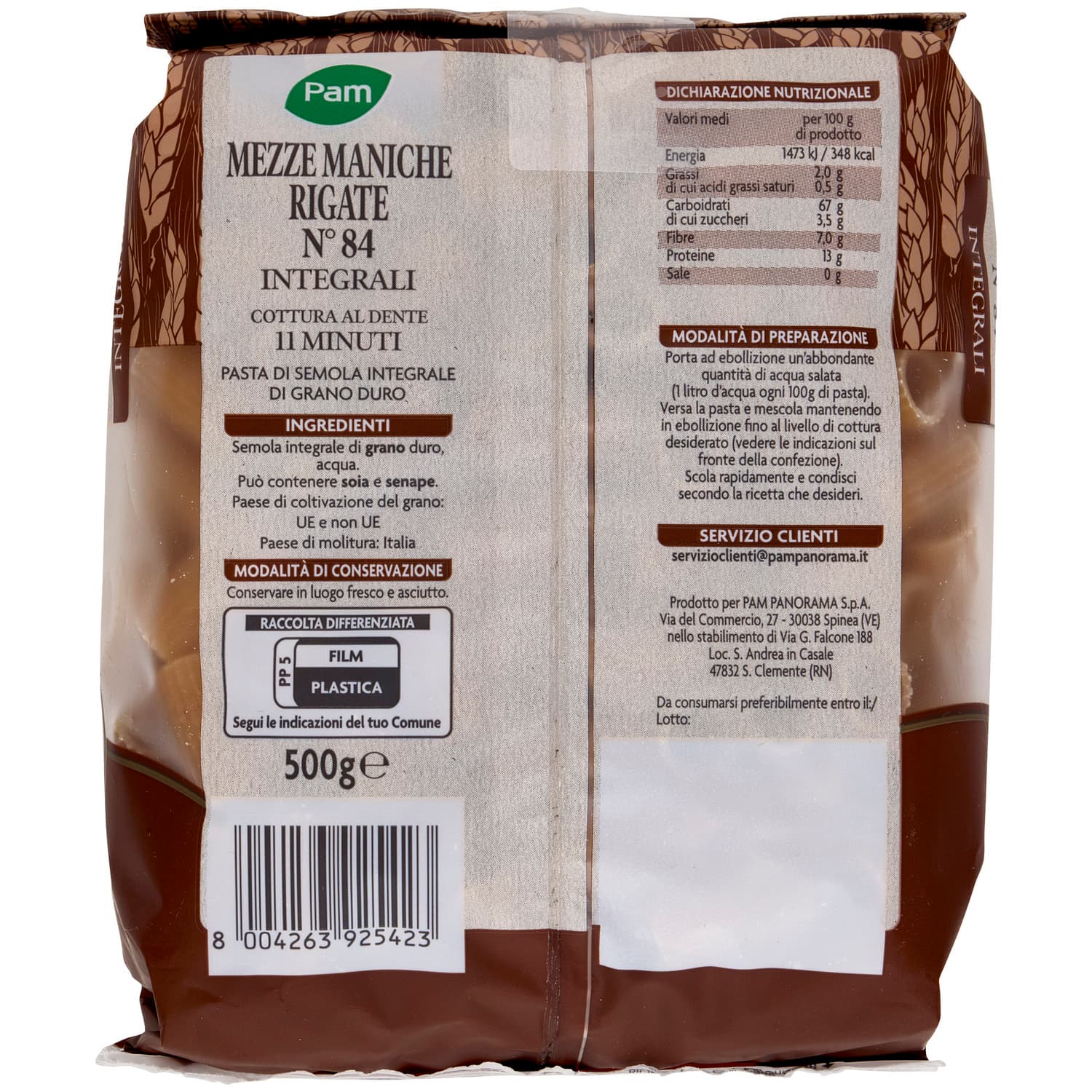 PAM Mezze Maniche Rigate N° 84 Integrali 500 g – immagine 5