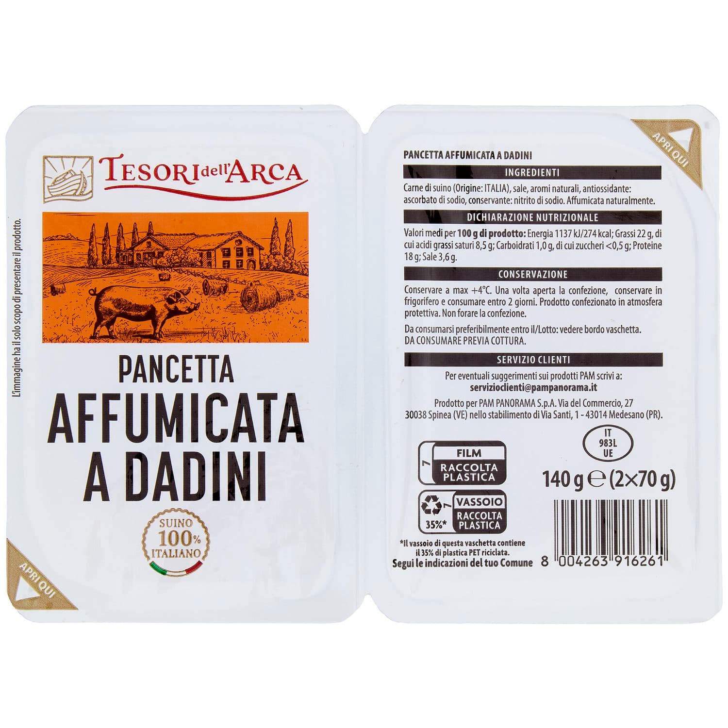 TESORI DELL'ARCA Pancetta Affumicata a Dadini 2 x 70 g – immagine 3
