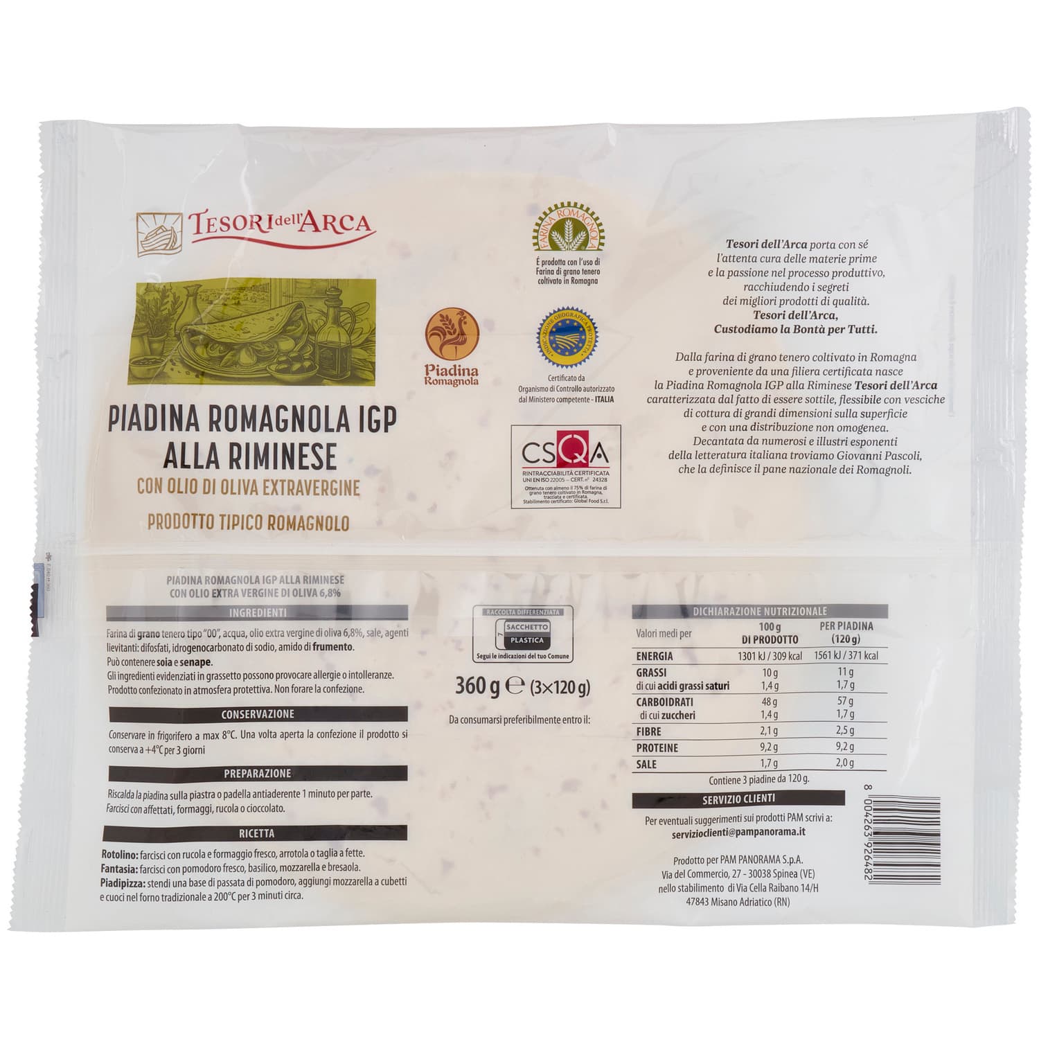 TESORI DELL'ARCA Piadina Romagnola IGP alla Riminese con Olio di Oliva Extravergine 3 x 120 g – immagine 5