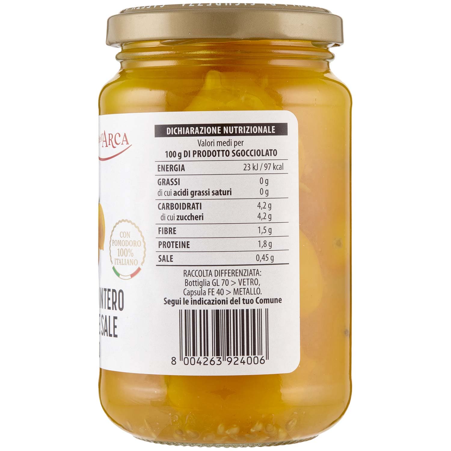 TESORI DELL'ARCA Pomodoro Intero in Acqua e Sale Giallo 360 g – immagine 6