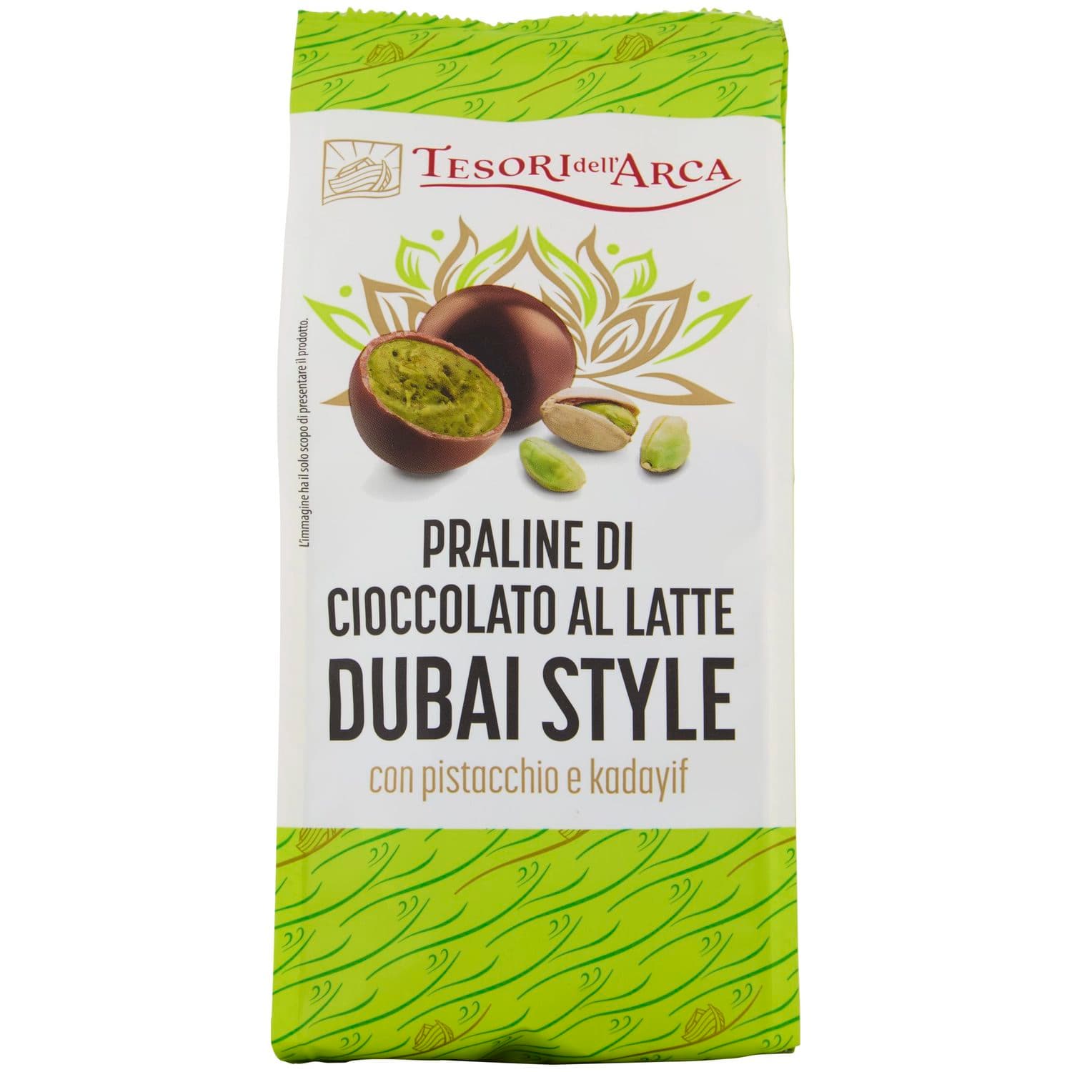 TESORI DELL'ARCA Praline di Cioccolato al Latte Dubai Style con pistacchio e cadyif 150 g – immagine 3