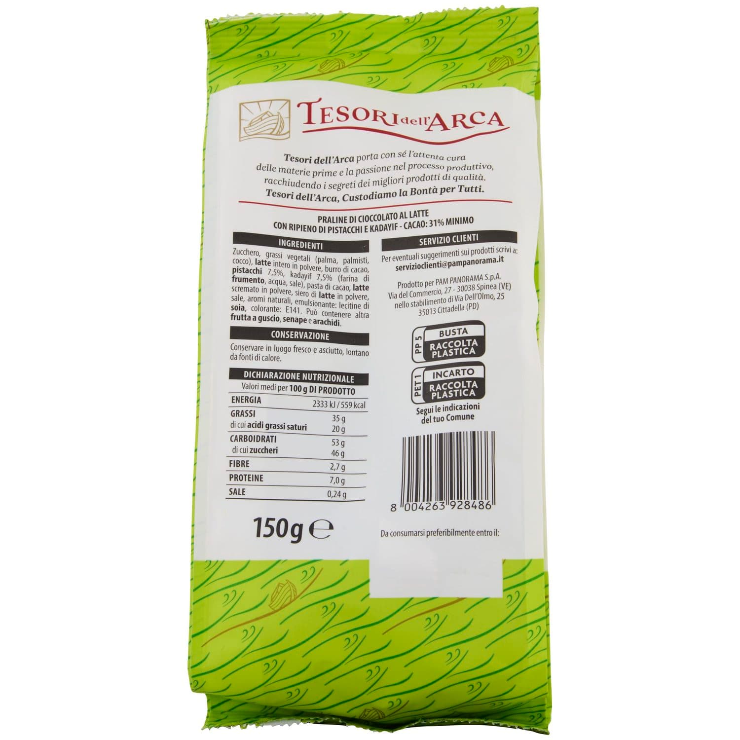 TESORI DELL'ARCA Praline di Cioccolato al Latte Dubai Style con pistacchio e cadyif 150 g – immagine 5