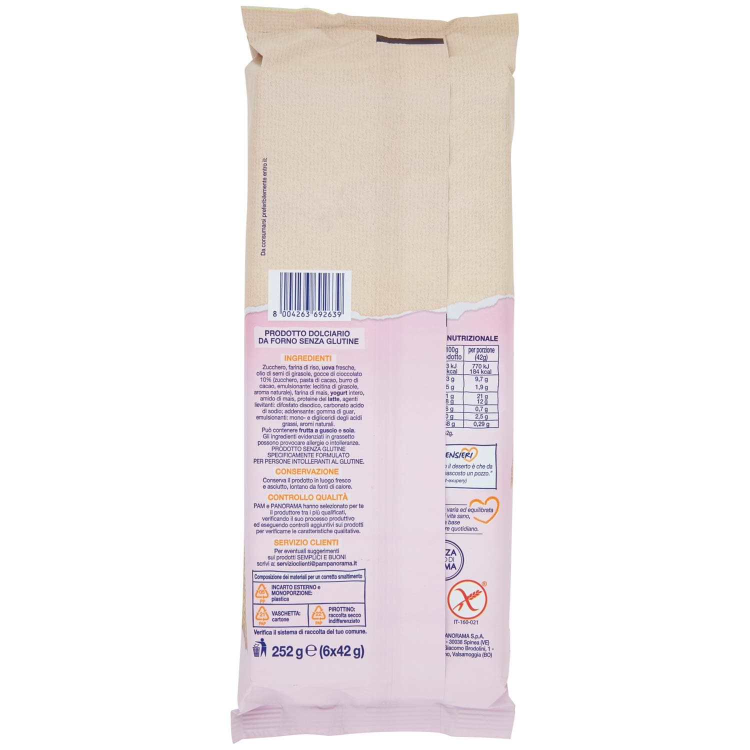 SEMPLICI E BUONI Senza Glutine Tortina con Gocce di Cioccolato 252g (42g x 6) – immagine 5