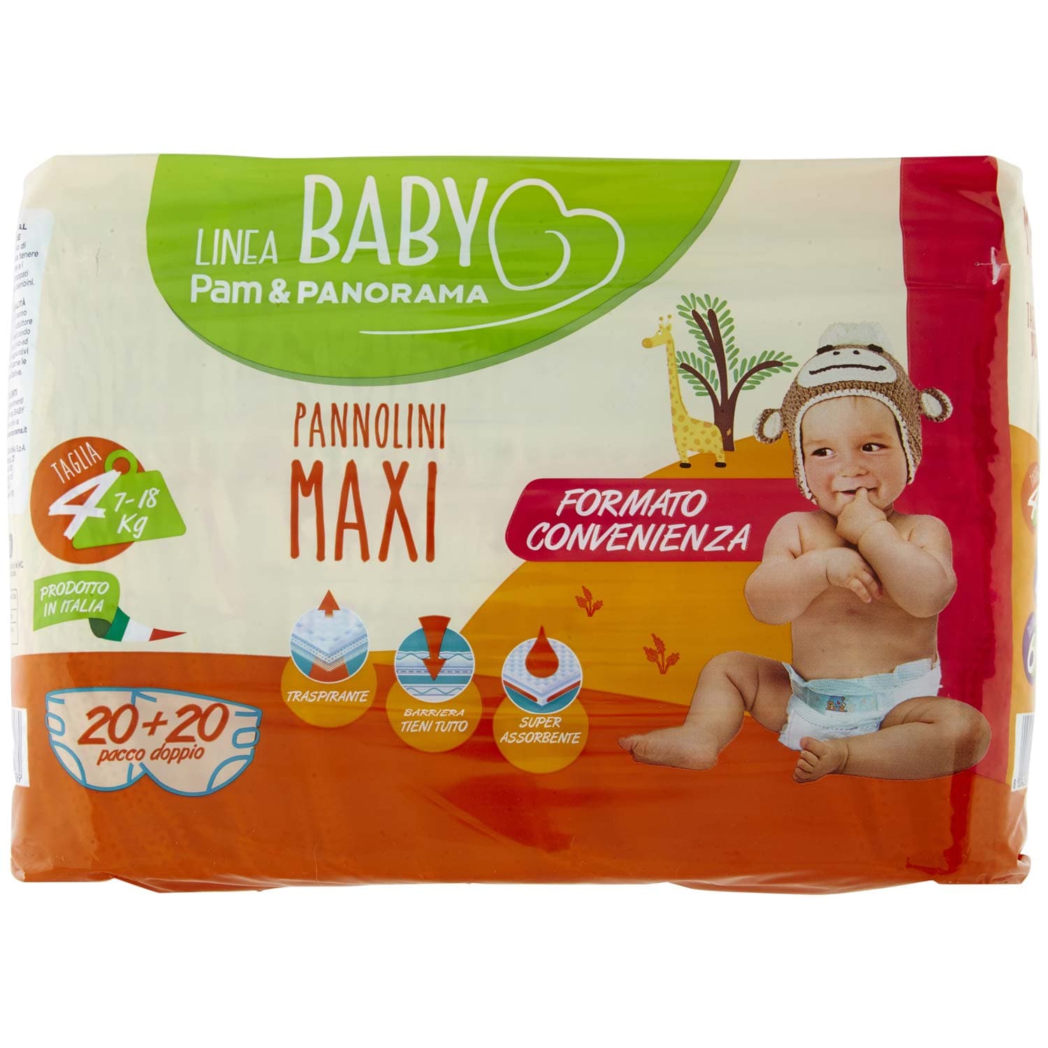 PAM PANORAMA Linea Baby Pannolini Maxi Taglia 4 7-18kg 20 + 20 pz – immagine 3