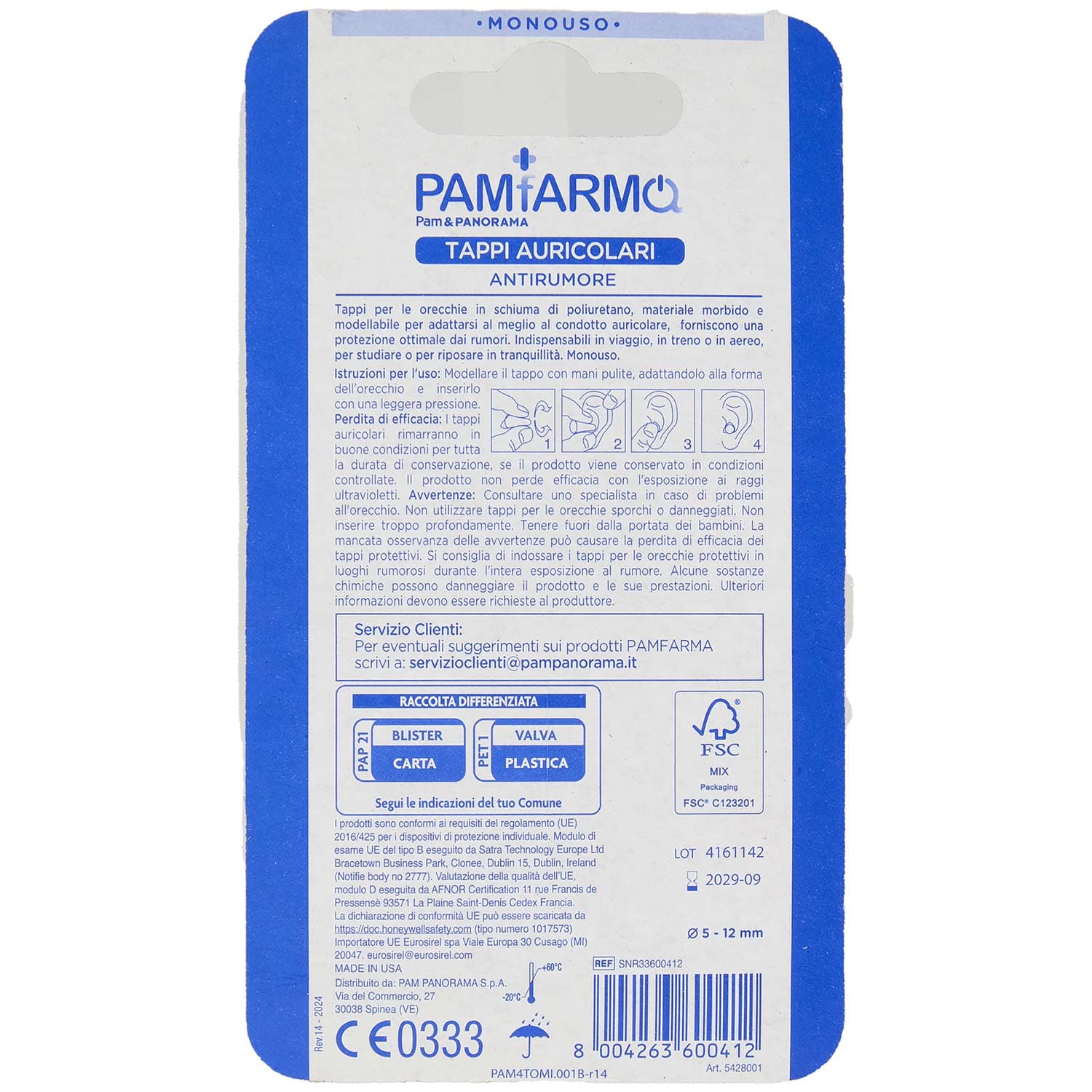 PAM PANORAMA Tappi Auricolari antirumore Misura Unica 4 pz – immagine 5