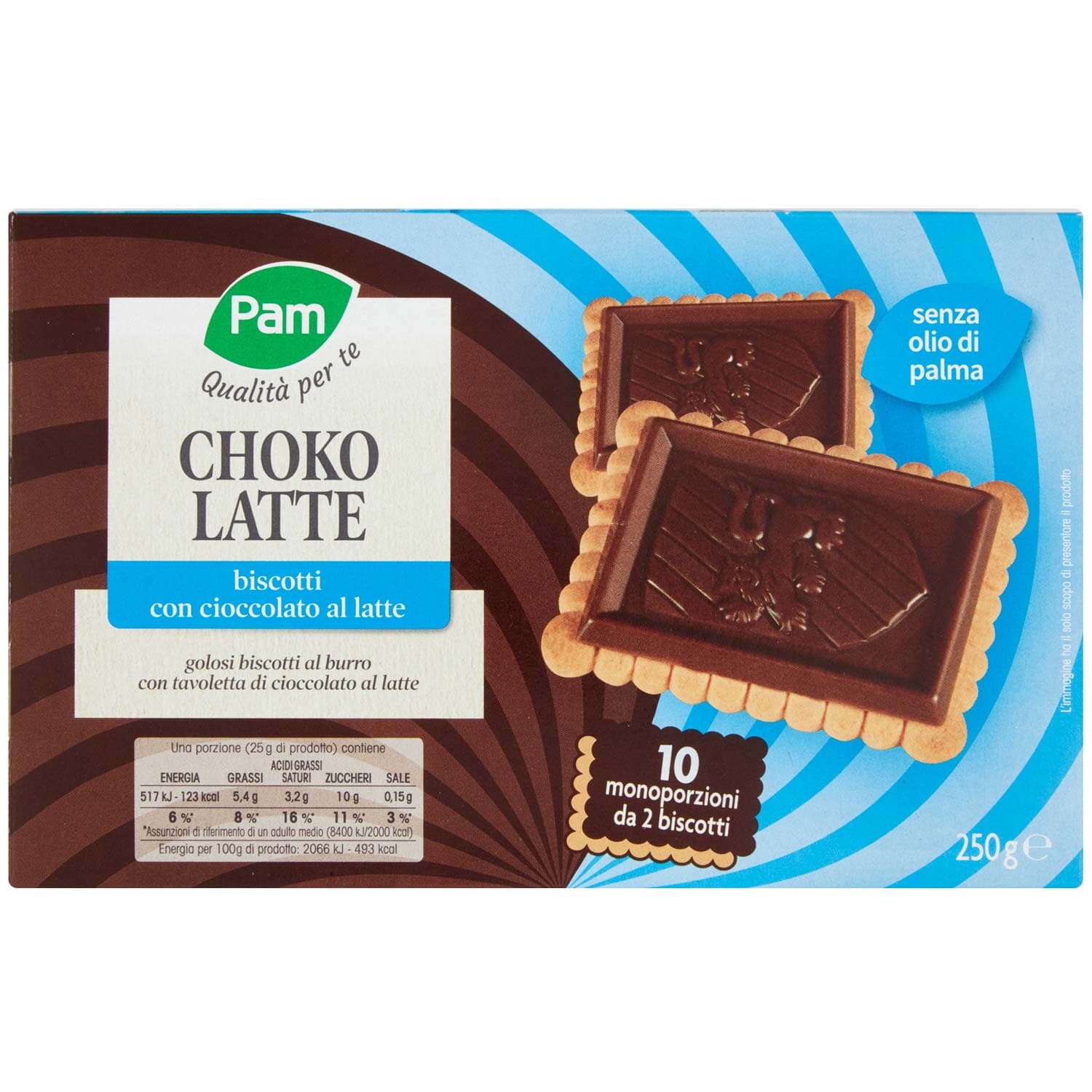 PAM Qualità per te Choko Latte biscotti con cioccolato al latte 250g (25g x 10) – immagine 3