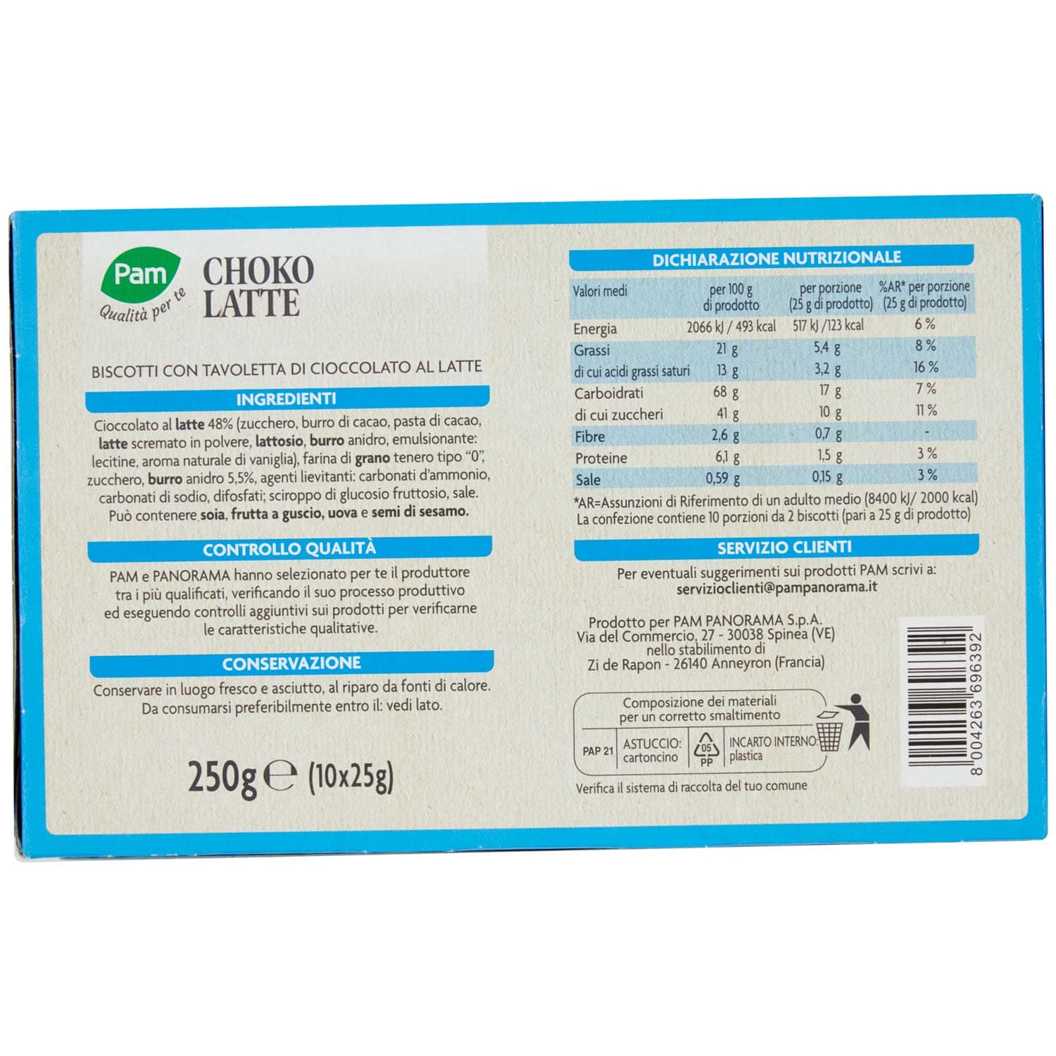 PAM Qualità per te Choko Latte biscotti con cioccolato al latte 250g (25g x 10) – immagine 5