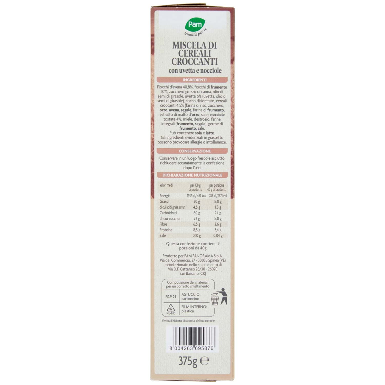 PAM Qualità per te Muesli Uvetta e Nocciole granola croccante 375 g – immagine 6