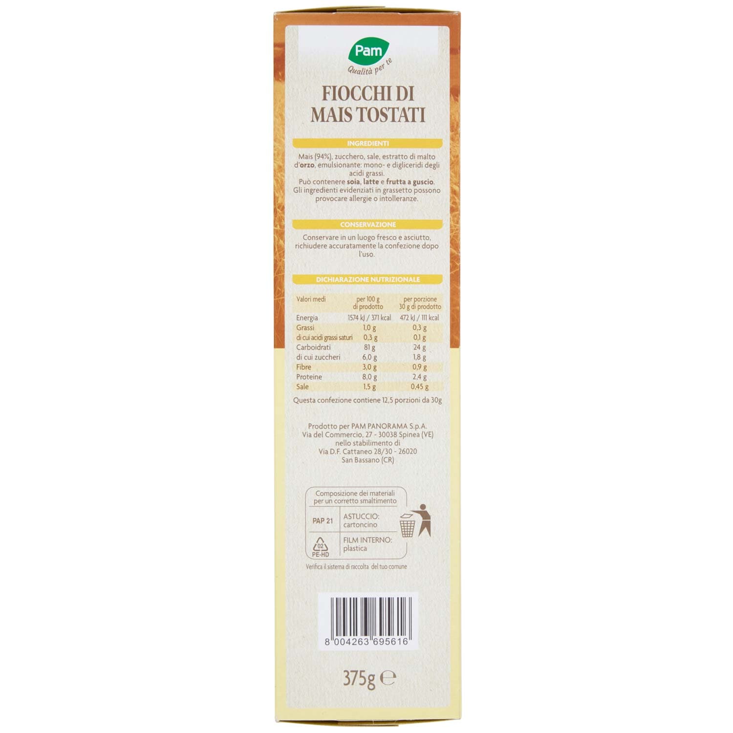 PAM Qualità per te Corn Flakes croccanti fiocchi di mais 375 g – immagine 6