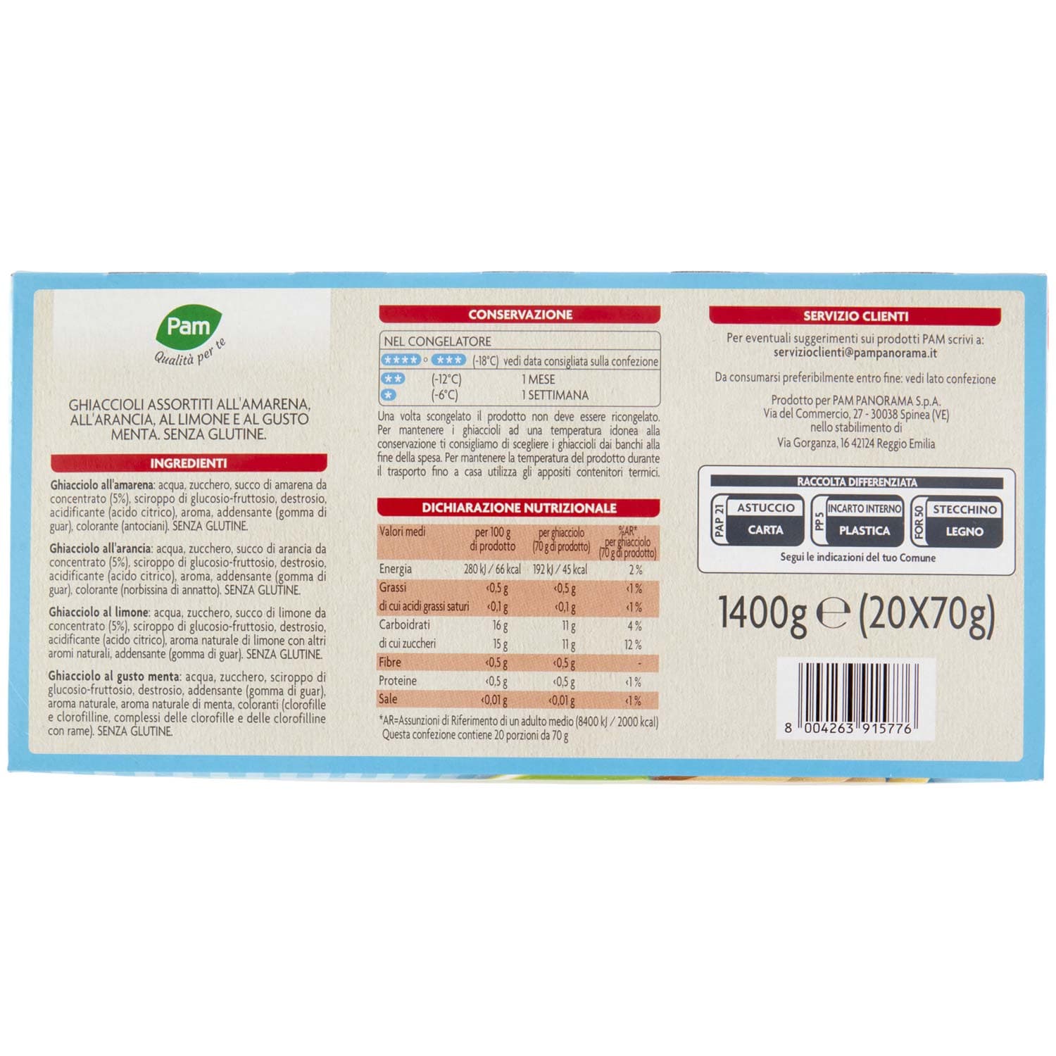 PAM Qualità per te Ghiaccioli amarena, arancia, limone, menta 20 x 70 g – immagine 7